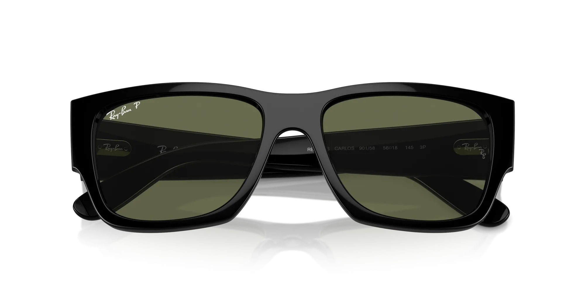 Ray - Ban RB0947S CARLOS 901/58 Occhiali da sole Acetato Nero Verde Squadrata Polarizzata Antiriflesso - immagine 2