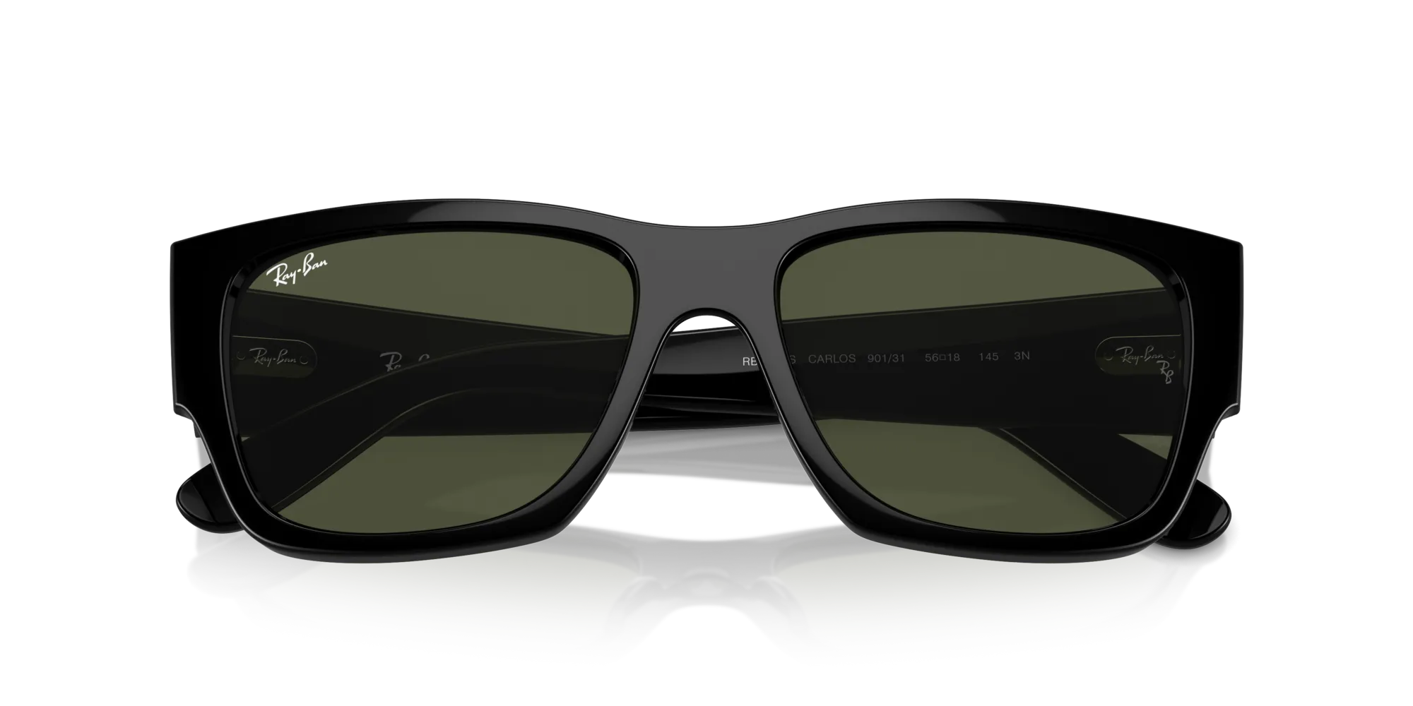 Ray - Ban RB0947S CARLOS 901/31 Occhiali da sole Acetato Nero Verde Squadrata Normale - immagine 2