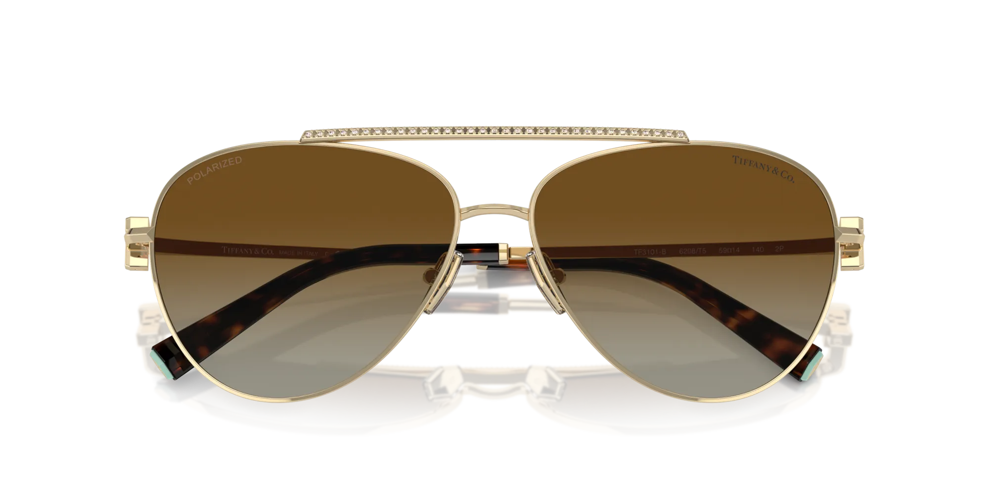 Tiffany TF3101B 6208T5 Occhiali da sole Acciaio Oro Marrone Pilot Polarizzata Sfumato - immagine 2