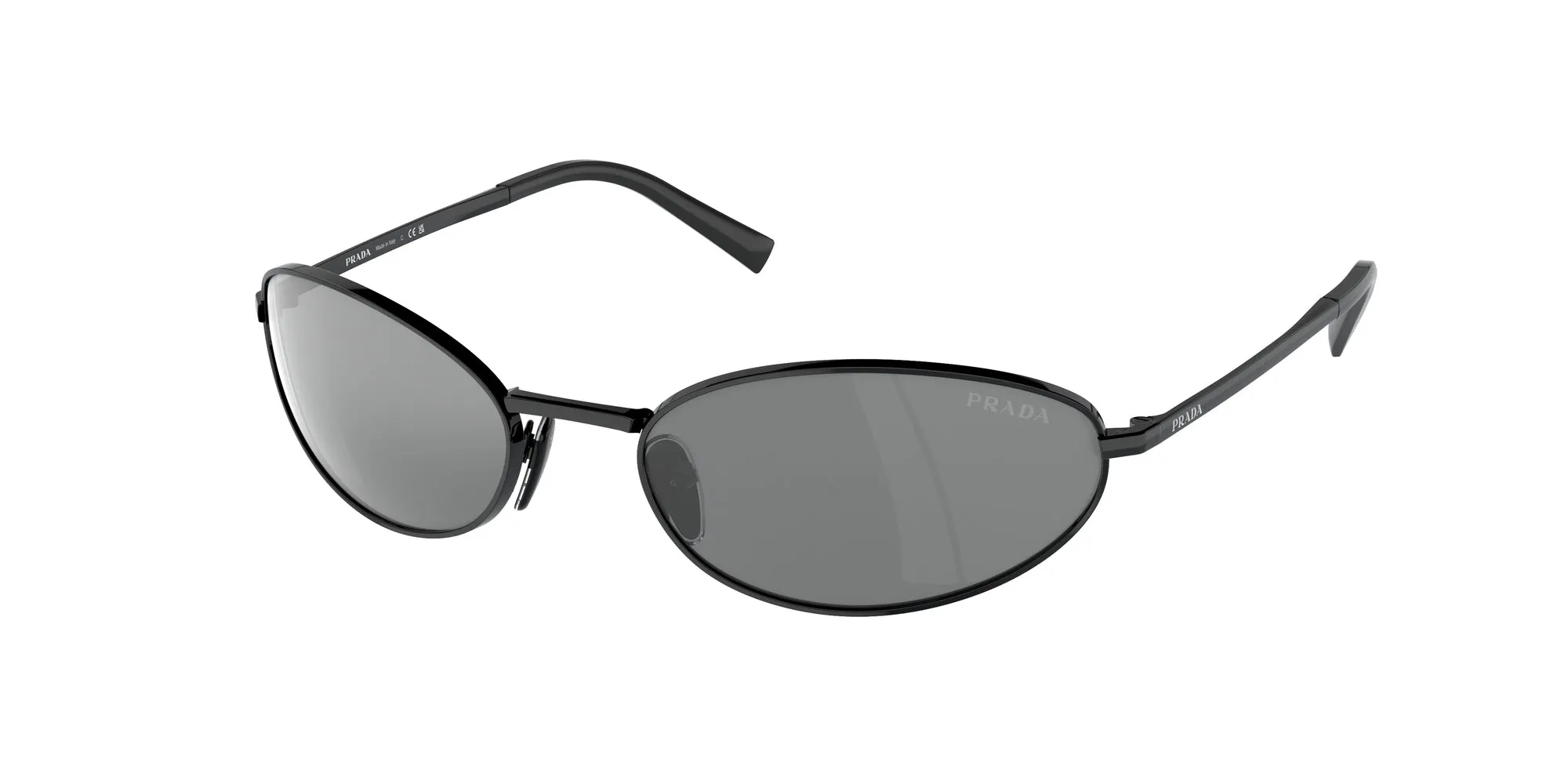 Prada PR A59S 1AB60G Occhiali da sole Acciaio Nero Grigio Rotonda Specchiate Specchiato - immagine 1