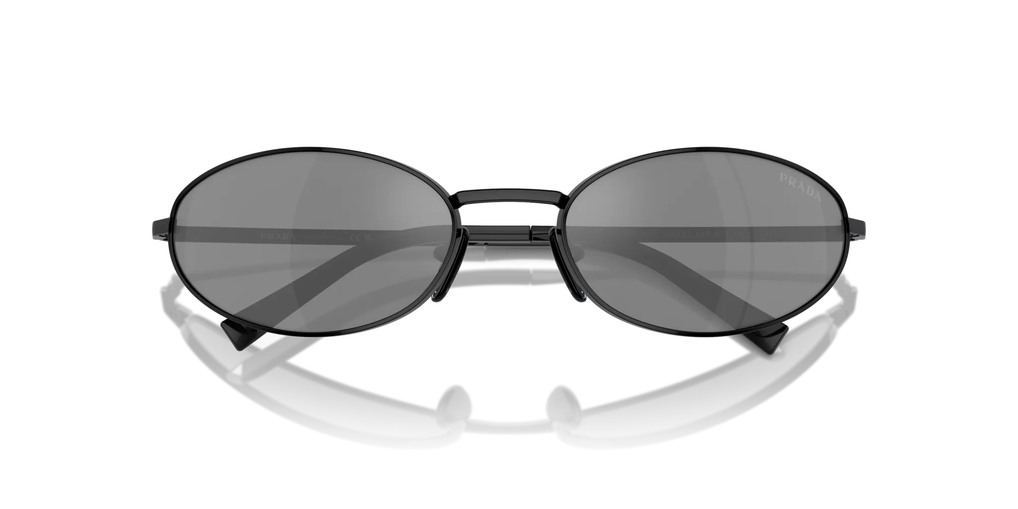 Prada PR A59S 1AB60G Occhiali da sole Acciaio Nero Grigio Rotonda Specchiate Specchiato - immagine 2