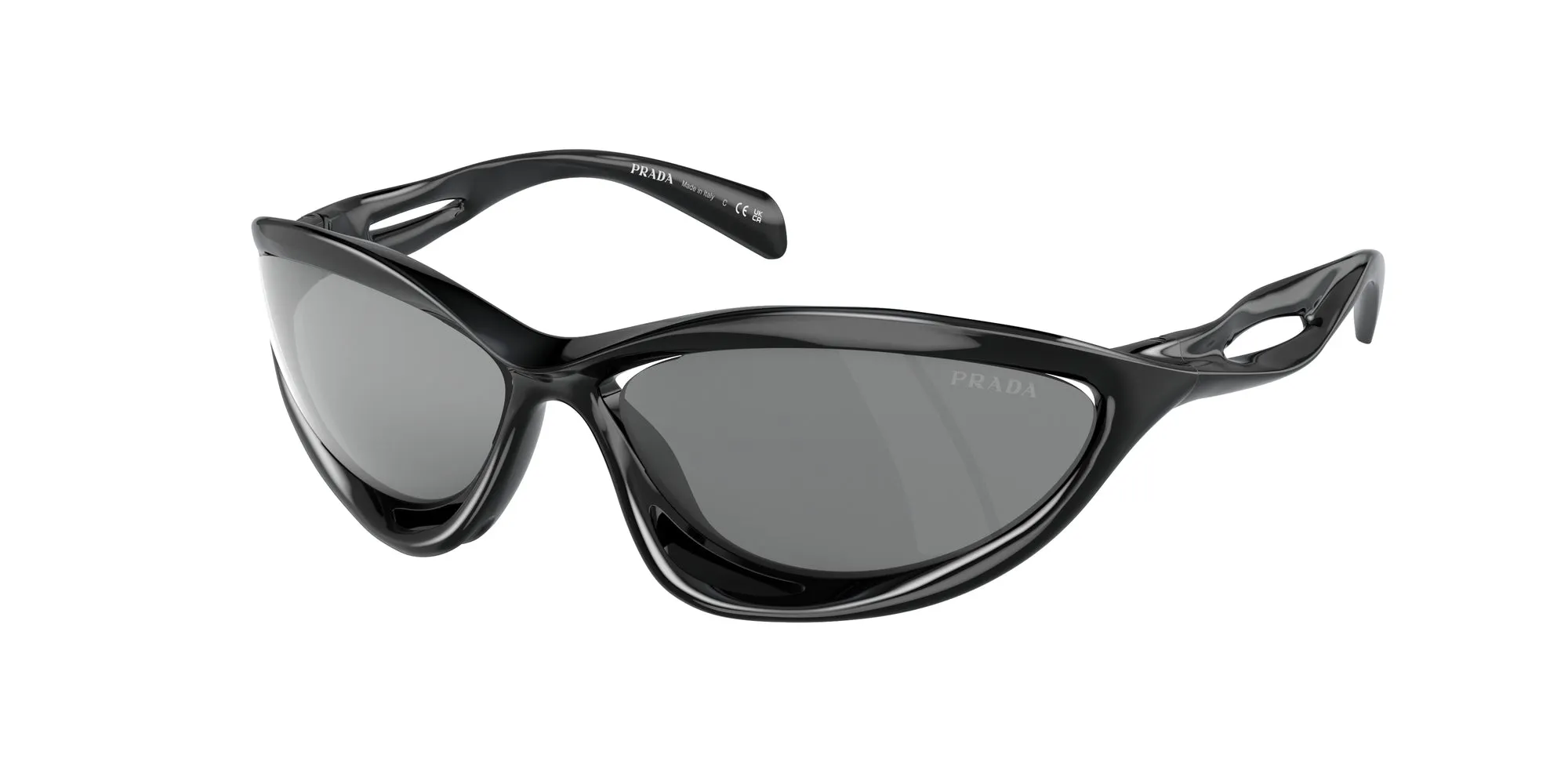 Prada PR A26S 1AB60G Occhiali da sole Iniettato Nero Grigio Cat Eye Specchiate Specchiato - immagine 1