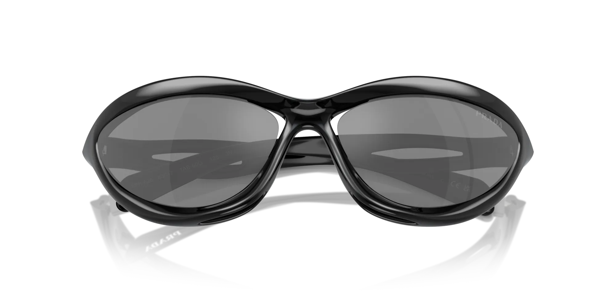Prada PR A26S 1AB60G Occhiali da sole Iniettato Nero Grigio Cat Eye Specchiate Specchiato - immagine 2
