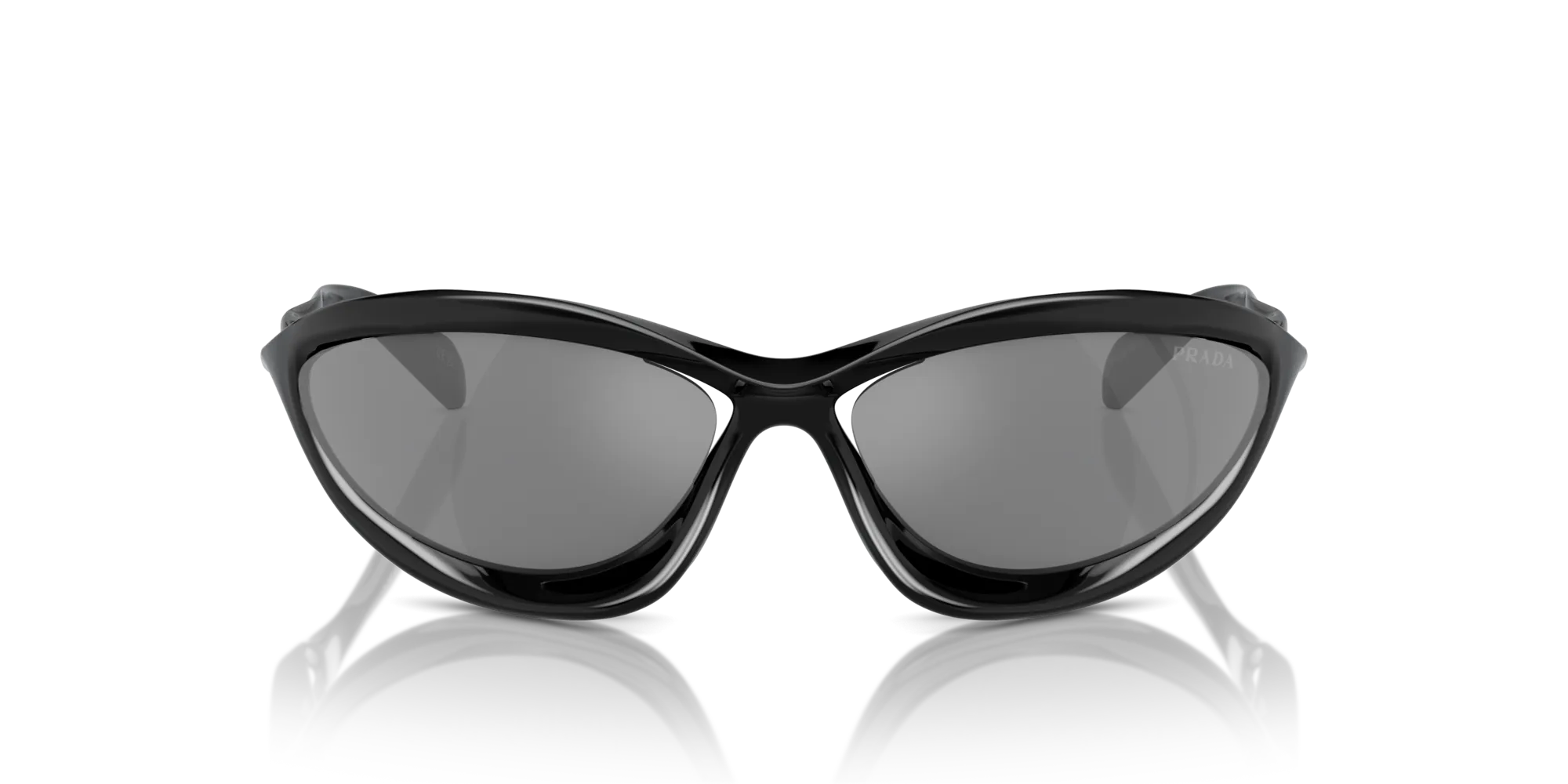 Prada PR A26S 1AB60G Occhiali da sole Iniettato Nero Grigio Cat Eye Specchiate Specchiato - immagine 3
