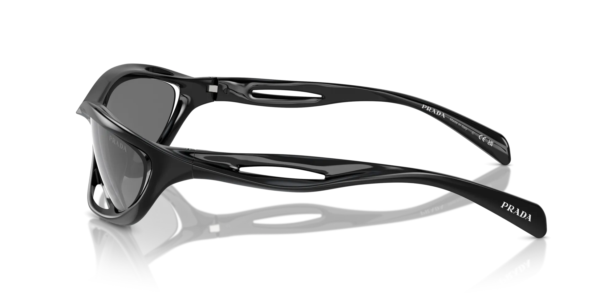 Prada PR A26S 1AB60G Occhiali da sole Iniettato Nero Grigio Cat Eye Specchiate Specchiato - immagine 4