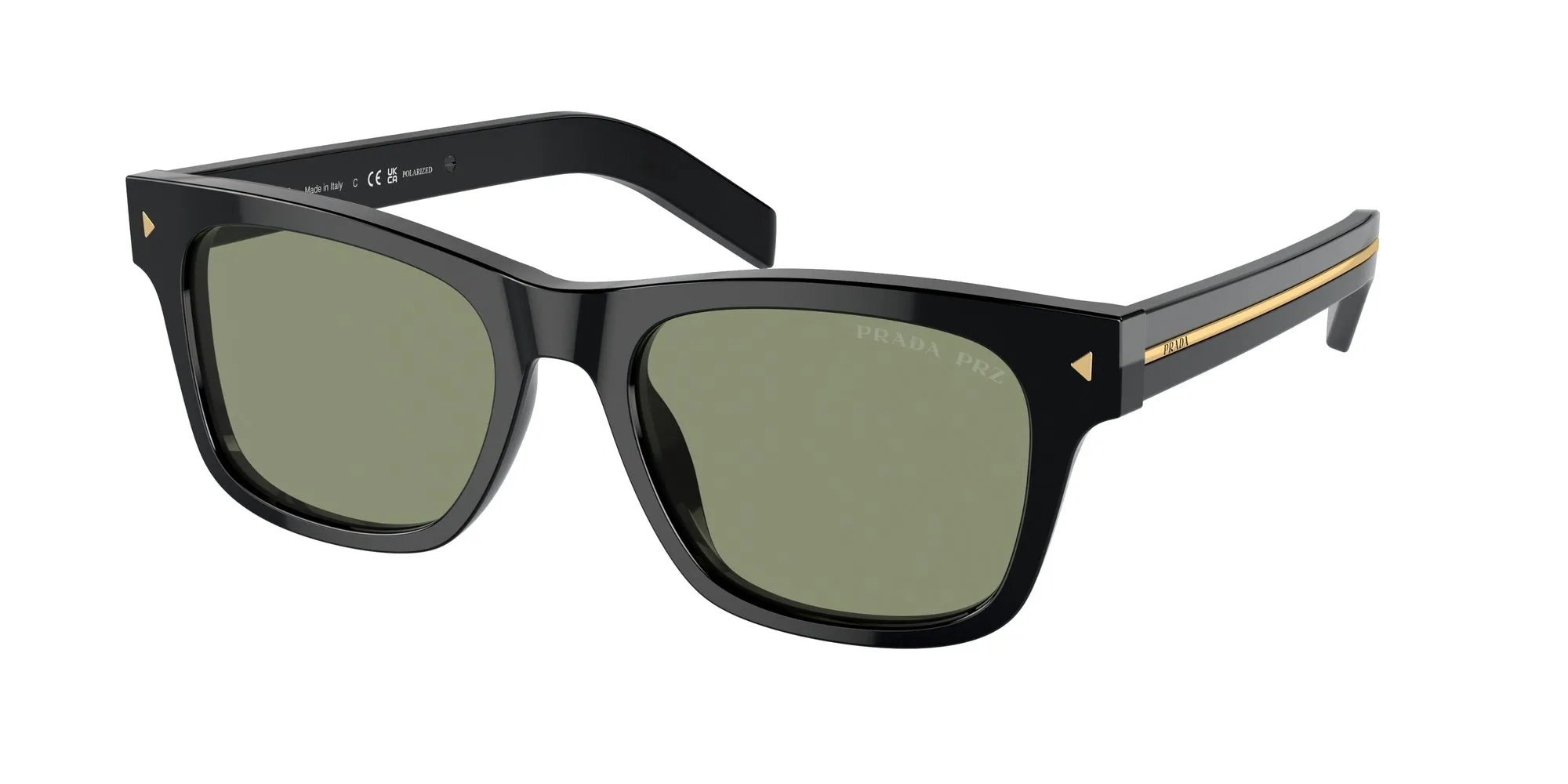 Prada PR A17S 16K20G Occhiali da sole Acetato Nero Verde Squadrata Polarizzata - immagine 1