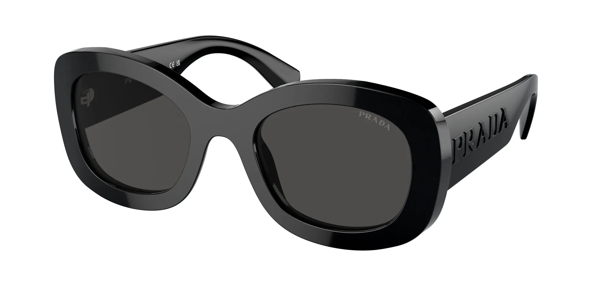 Prada PR A13S 1AB5S0 Occhiali da sole Acetato Nero Grigio Rotonda Normale - immagine 1