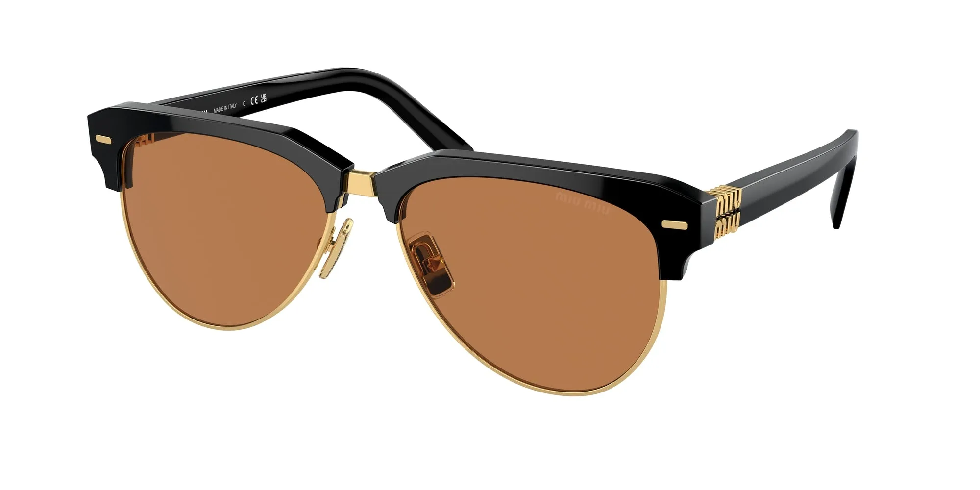 Miu Miu MU 09ZS 1AB2Z1 Occhiali da sole Acetato Nero Marrone Pilot Normale - immagine 1