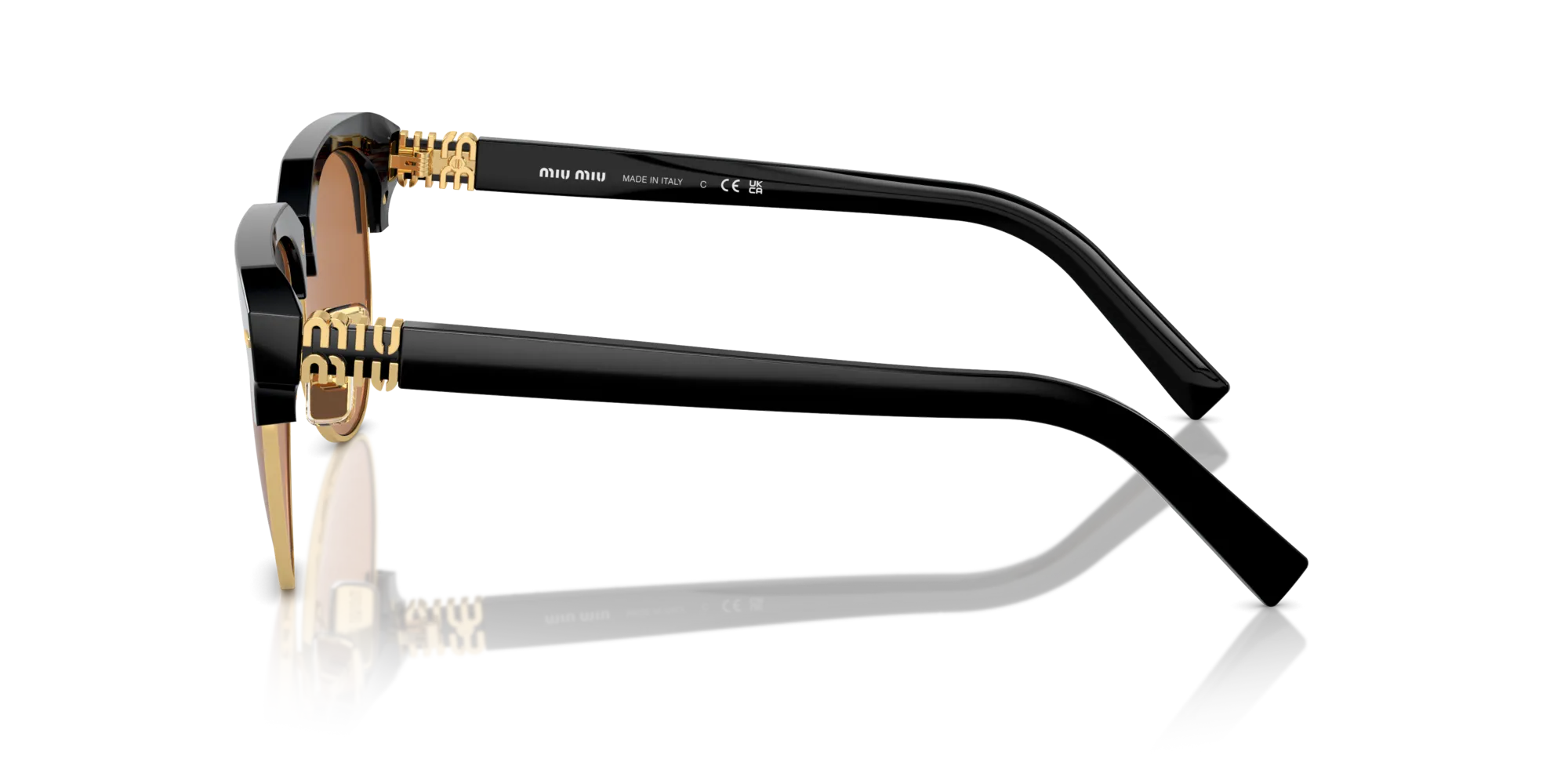 Miu Miu MU 09ZS 1AB2Z1 Occhiali da sole Acetato Nero Marrone Pilot Normale - immagine 4
