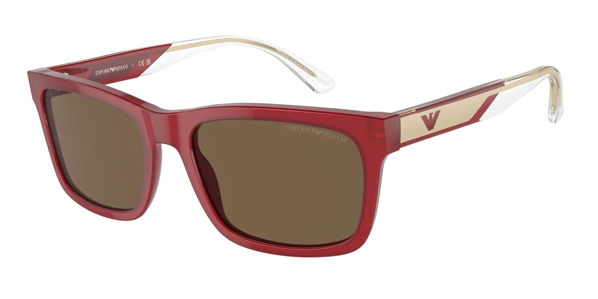 Emporio Armani EA4224 609373 Occhiali da sole Acetato Rosso Marrone Squadrata Normale - immagine 1