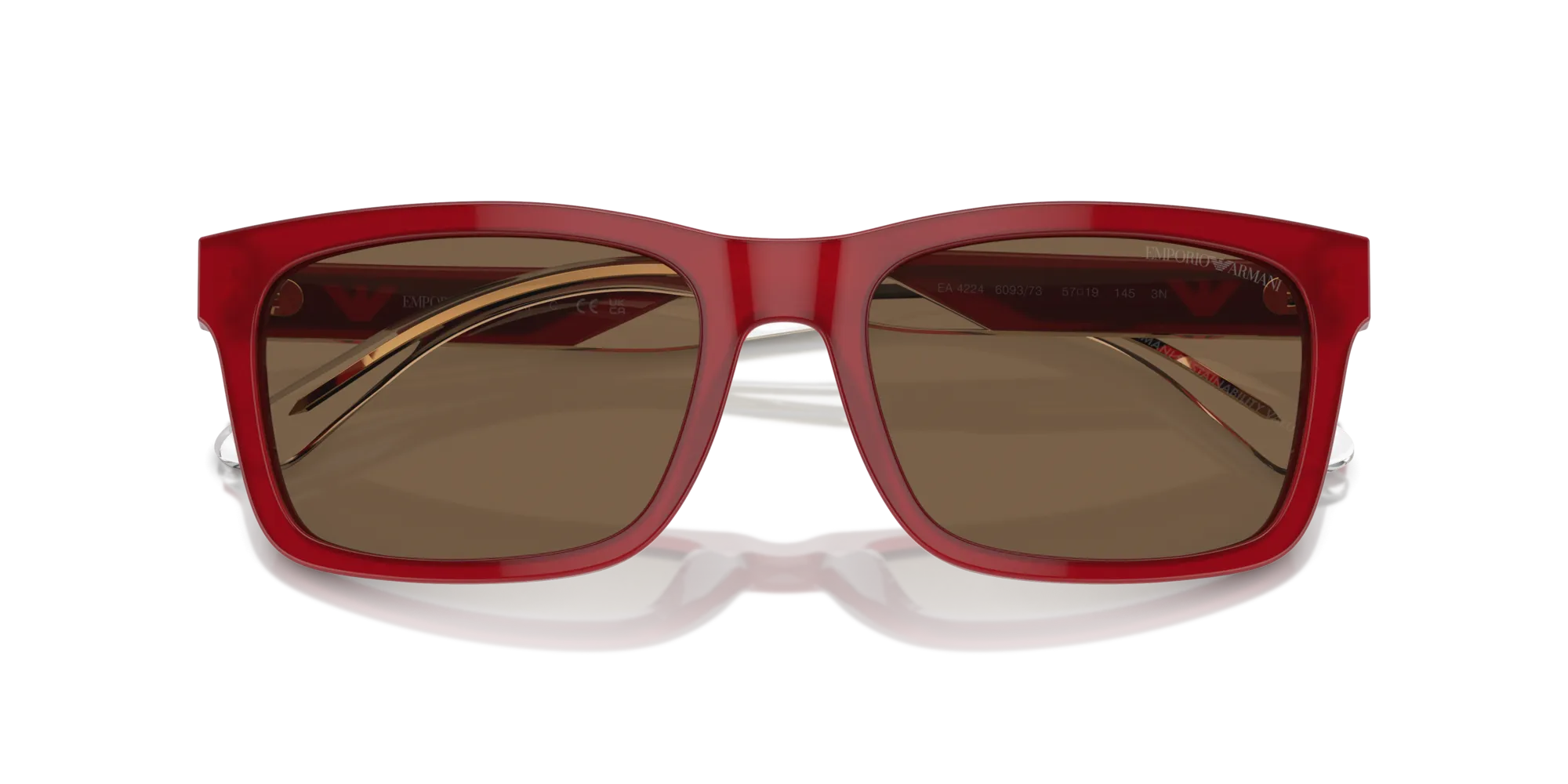 Emporio Armani EA4224 609373 Occhiali da sole Acetato Rosso Marrone Squadrata Normale - immagine 2