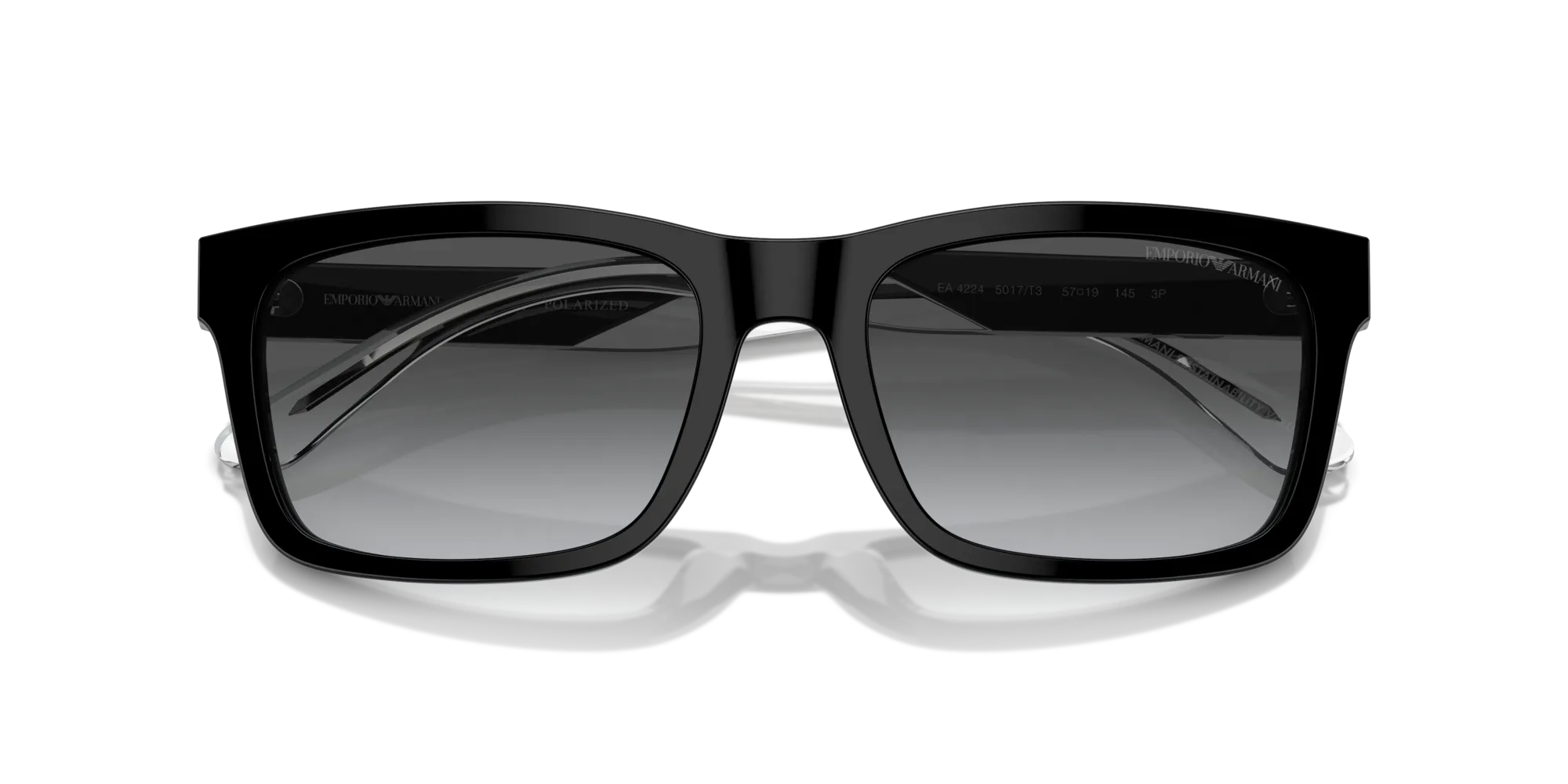 Emporio Armani EA4224 5017T3 Occhiali da sole Acetato Nero Grigio Squadrata Polarizzata Sfumato - immagine 2
