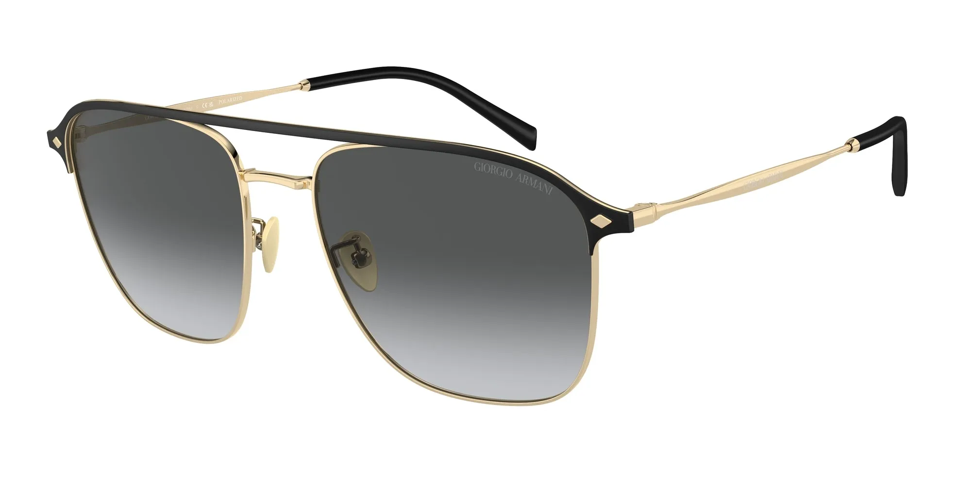 Giorgio Armani AR6154 3013T3 Occhiali da sole Acciaio Oro Grigio Squadrata Polarizzata Sfumato - immagine 1