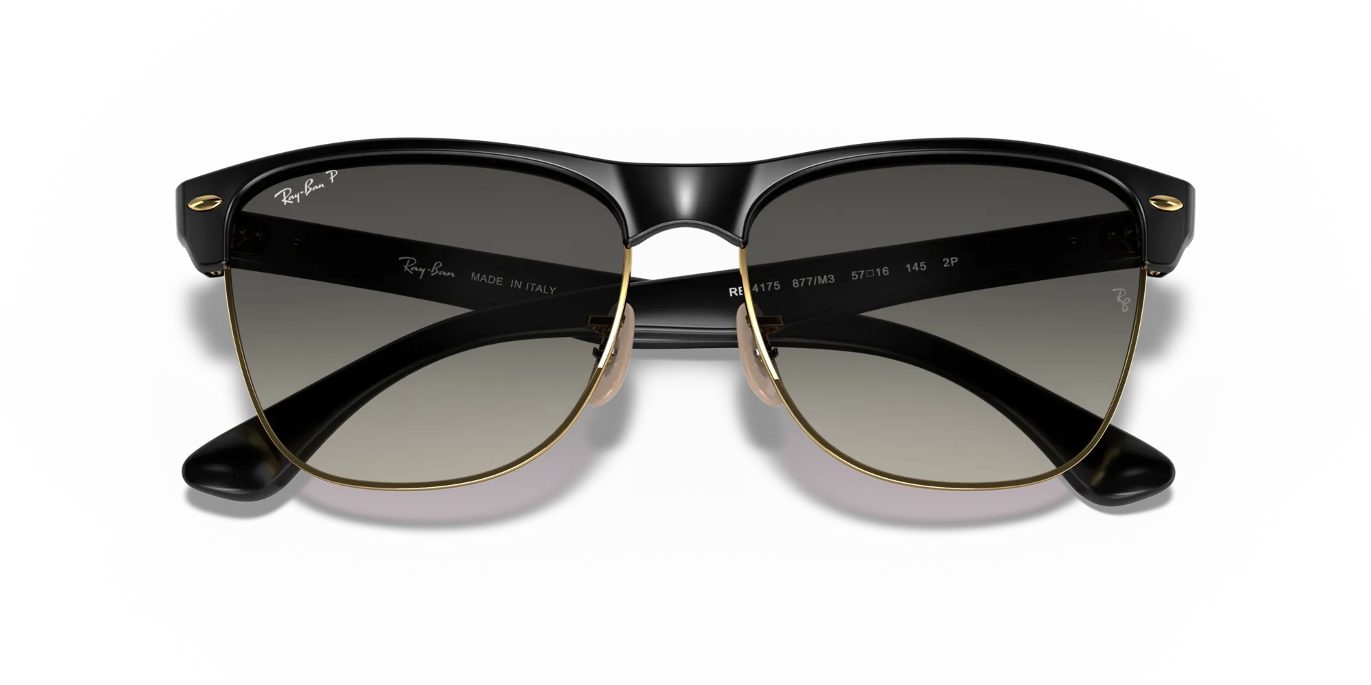 Ray - Ban RB4175 CLUBMASTER OVERSIZED 877/M3 Occhiali da sole Iniettato Nero Grigio Squadrata Polarizzata - immagine 2