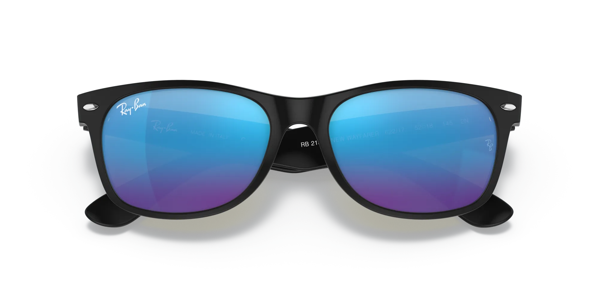 Ray - Ban RB2132 NEW WAYFARER 622/17 Occhiali da sole Iniettato Nero Blu Squadrata Normale Specchiato - immagine 2