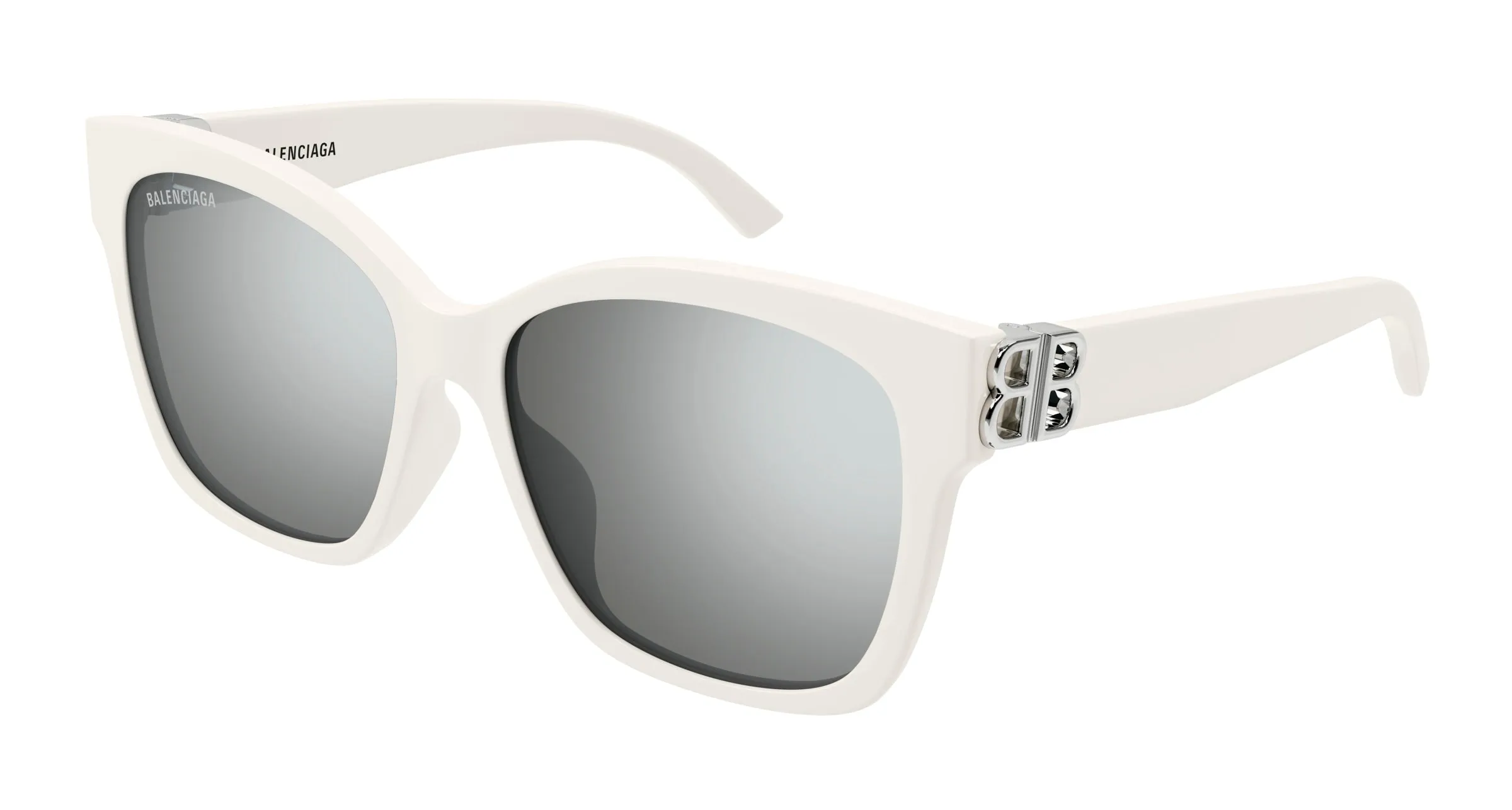 Balenciaga Donna BB0102SA 016 Occhiali da sole Acetato Bianco Argento Squadrata Specchiate - immagine 1