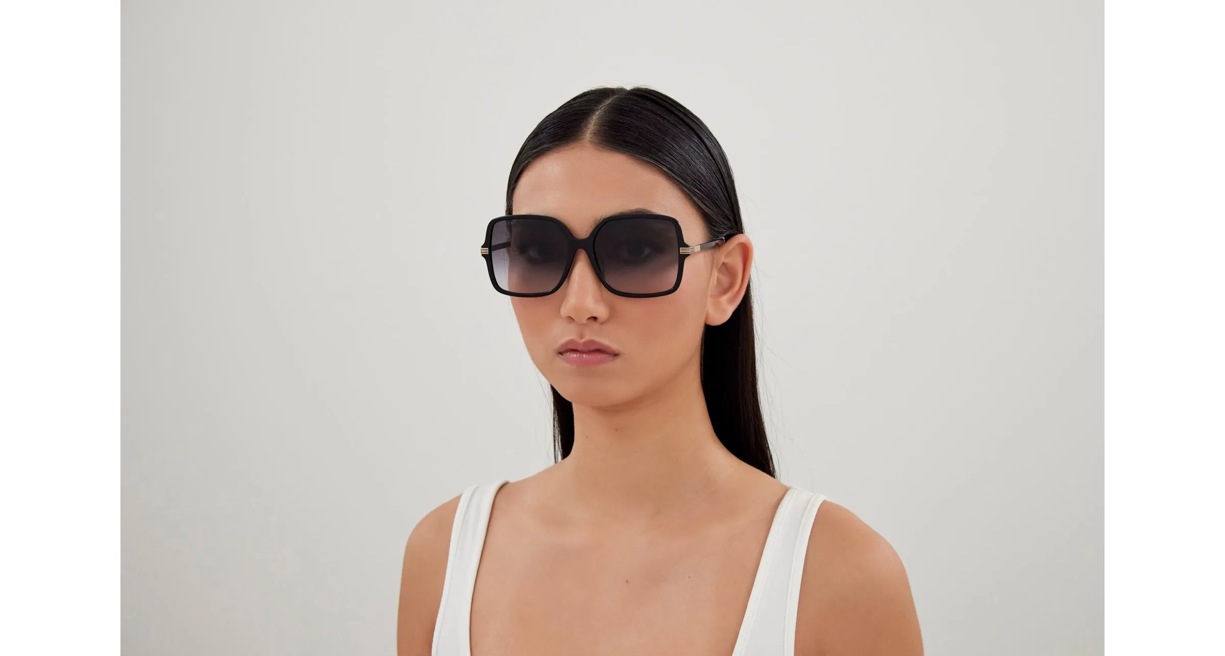 Gucci GG1448SA 001 Occhiali da sole Acetato Nero Grigio Squadrata Sfumato - immagine 4