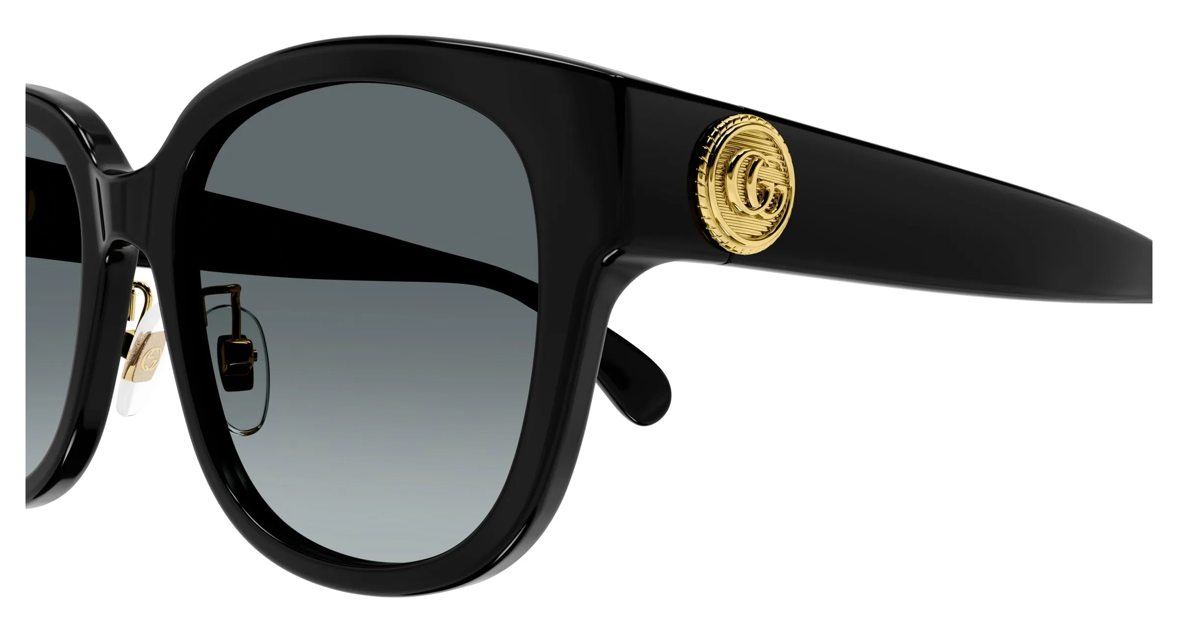 Gucci GG1409SK 001 Occhiali da sole Acetato Nero Grigio Rotonda Sfumato - immagine 3