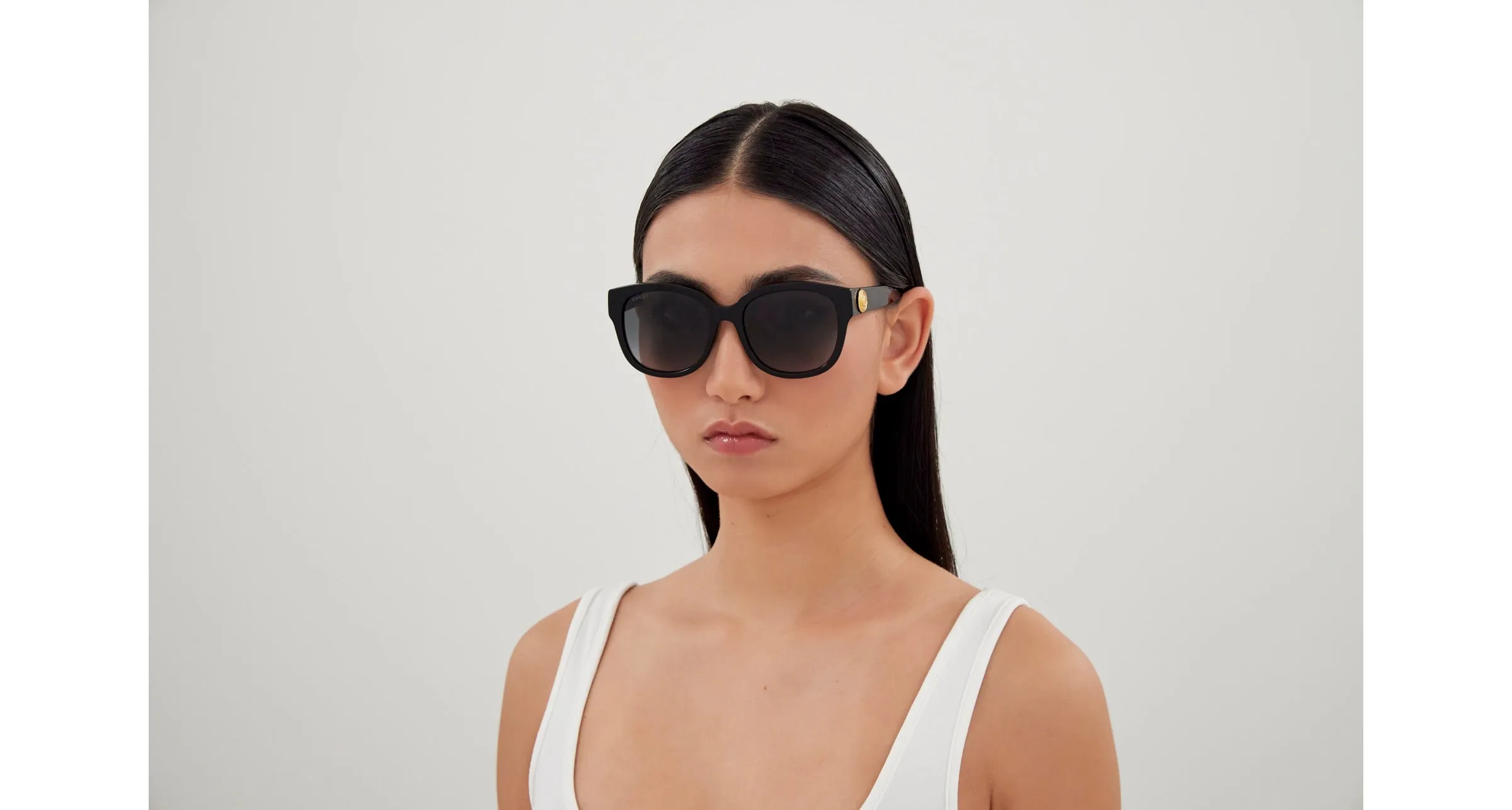 Gucci GG1409SK 001 Occhiali da sole Acetato Nero Grigio Rotonda Sfumato - immagine 4