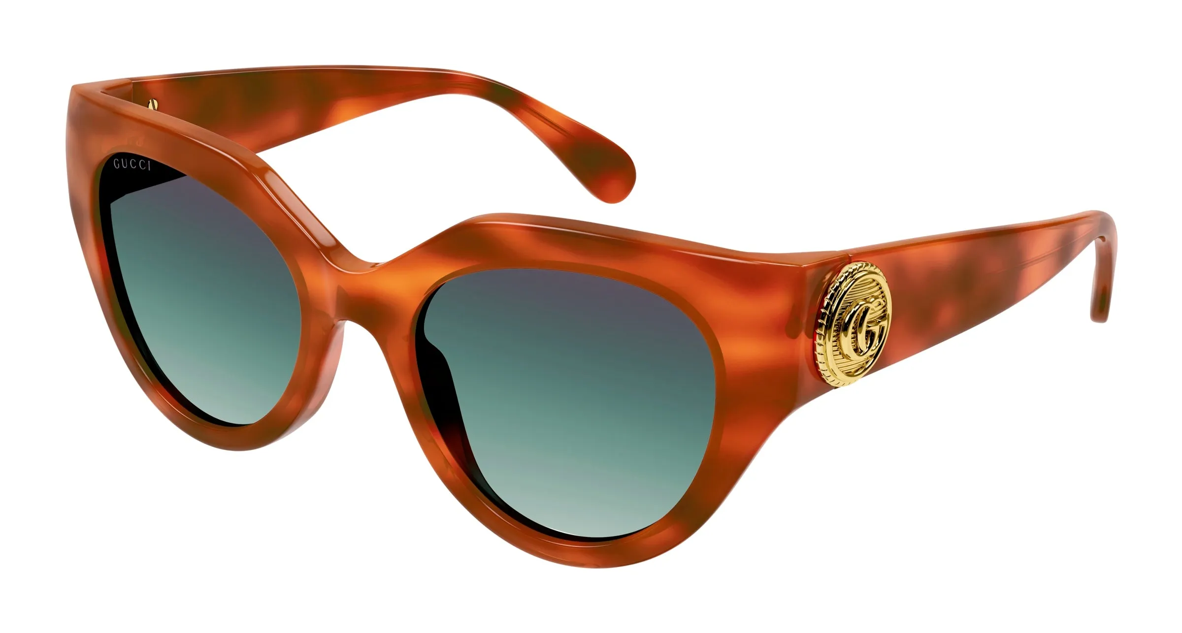 Gucci GG1408S 004 Occhiali da sole Acetato Havana Verde Cat Eye Sfumato - immagine 1