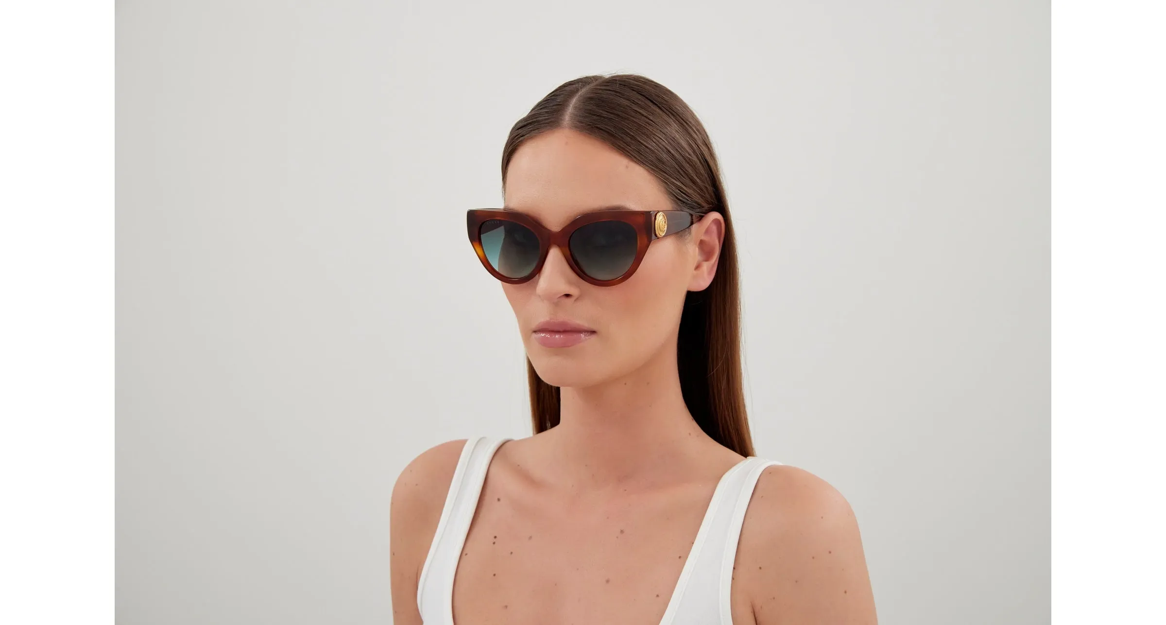 Gucci GG1408S 004 Occhiali da sole Acetato Havana Verde Cat Eye Sfumato - immagine 4