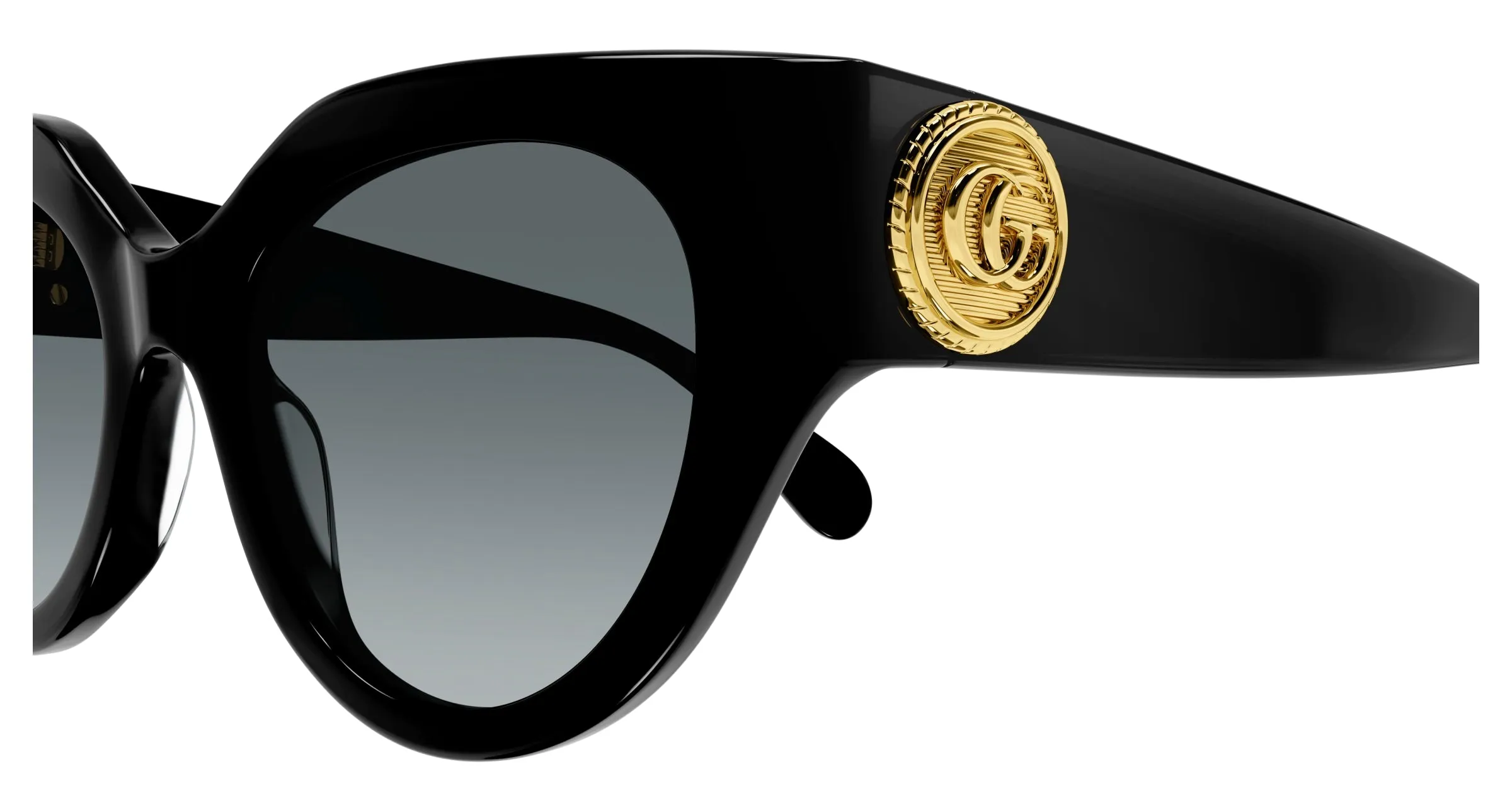 Gucci GG1408S 001 Occhiali da sole Acetato Nero Grigio Cat Eye Sfumato - immagine 3