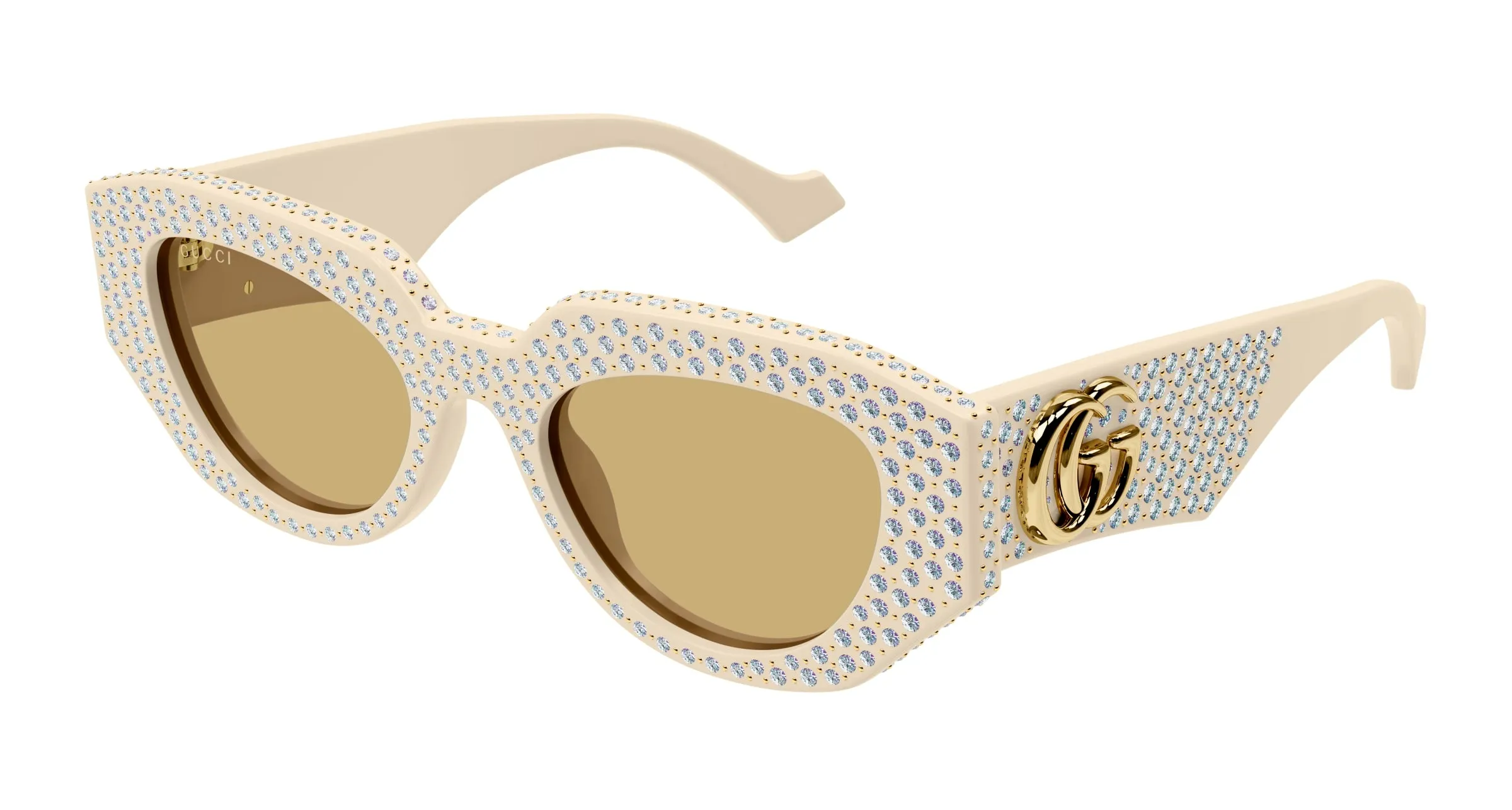 Gucci Donna GG1421S 005 Occhiali da sole Acetato Avorio Marrone Geometrica - immagine 1