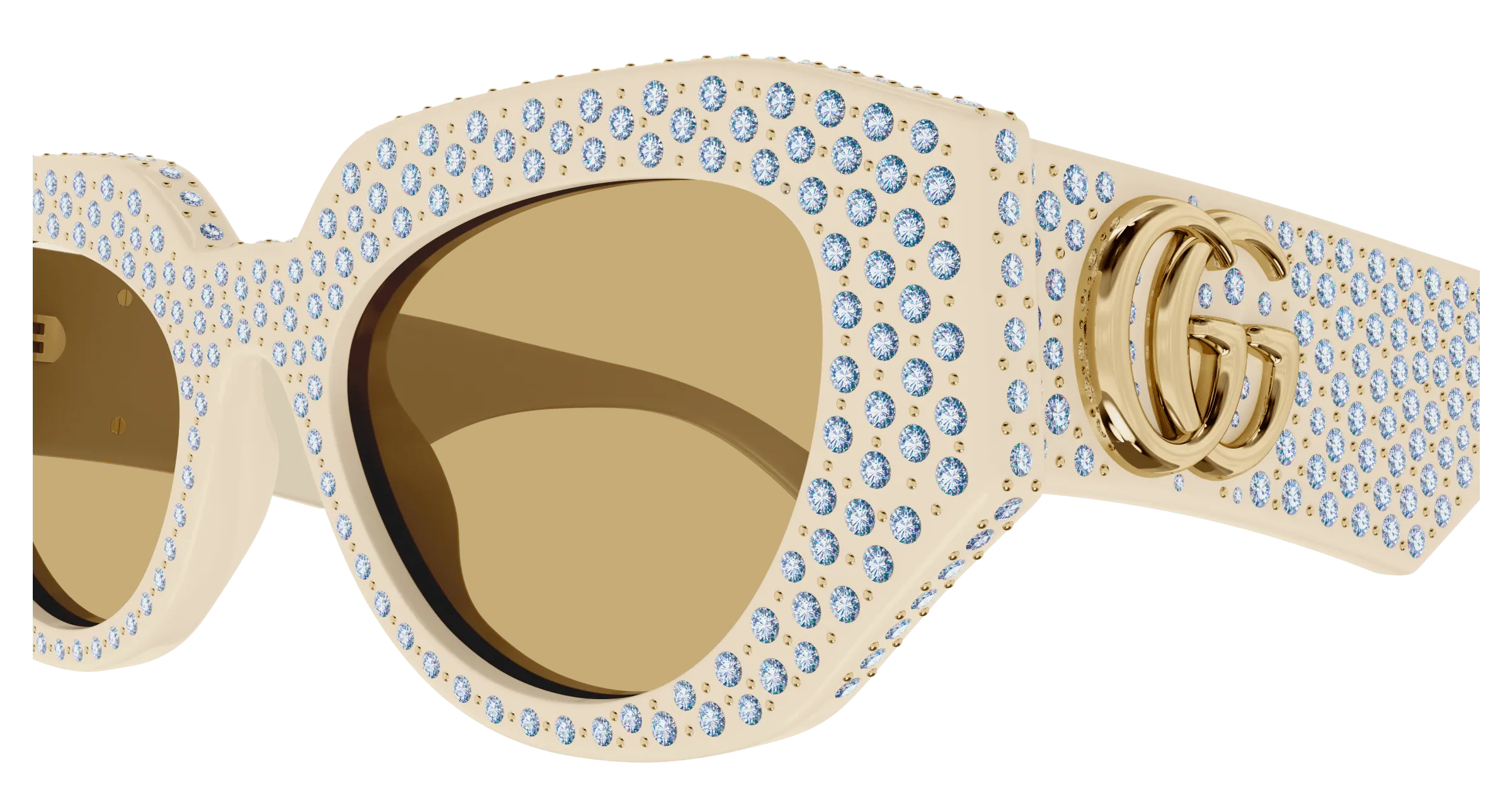 Gucci Donna GG1421S 005 Occhiali da sole Acetato Avorio Marrone Geometrica - immagine 3