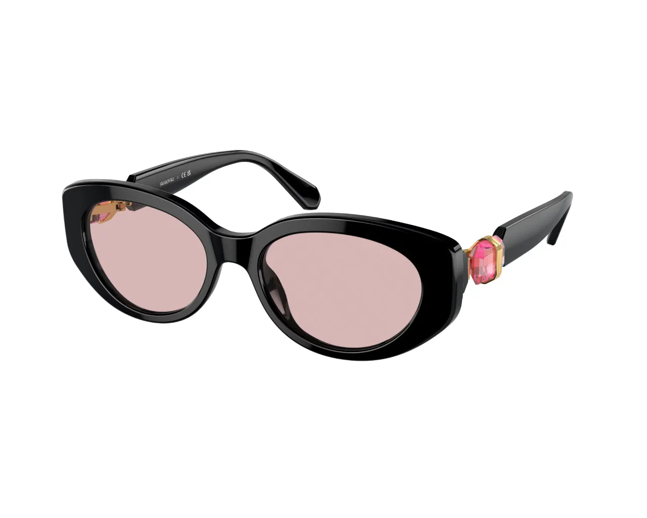 Swarovski SK6002 1001/5 Occhiali da sole Acetato Nero Rosa Rotonda Normale - immagine 1