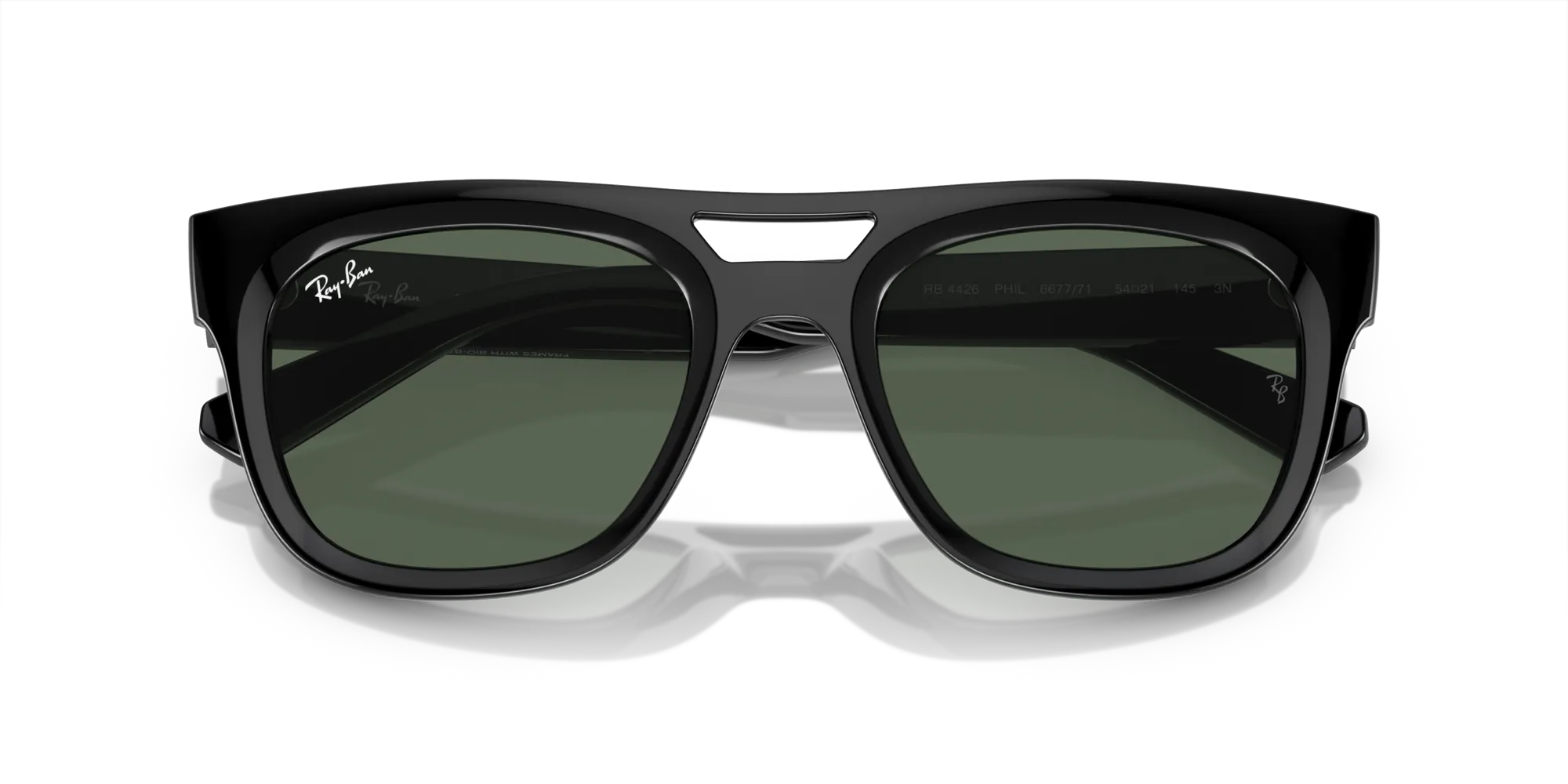 Ray - Ban RB4426 PHIL 667771 Occhiali da sole Iniettato Nero Verde Squadrata Normale - immagine 2