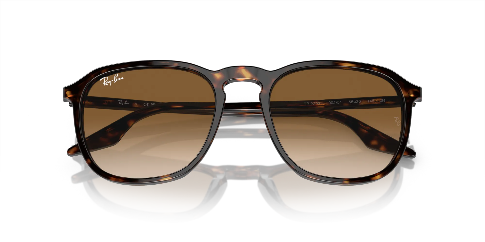 Ray - Ban RB2203 902/51 Occhiali da sole Acetato Tartaruga Marrone Squadrata Normale Sfumato - immagine 2