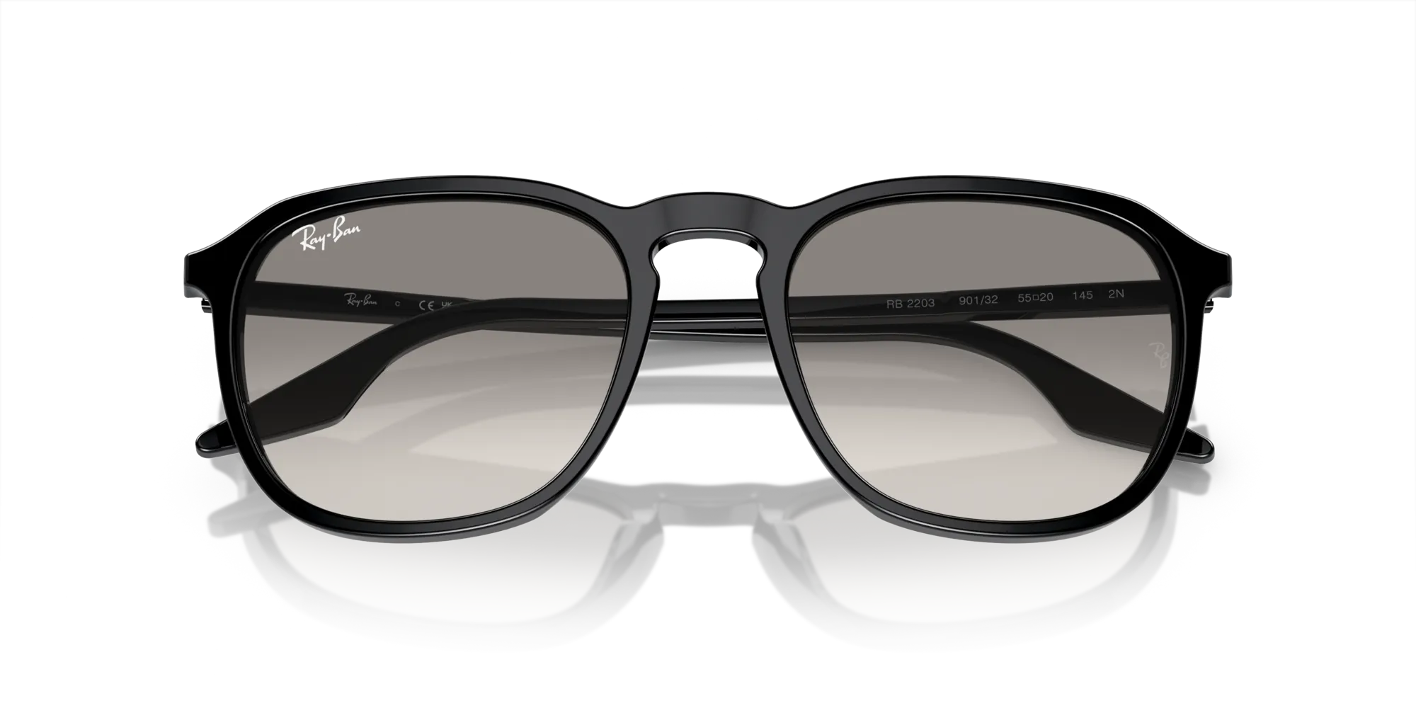 Ray - Ban RB2203 901/32 Occhiali da sole Acetato Nero Grigio Squadrata Normale Sfumato - immagine 2