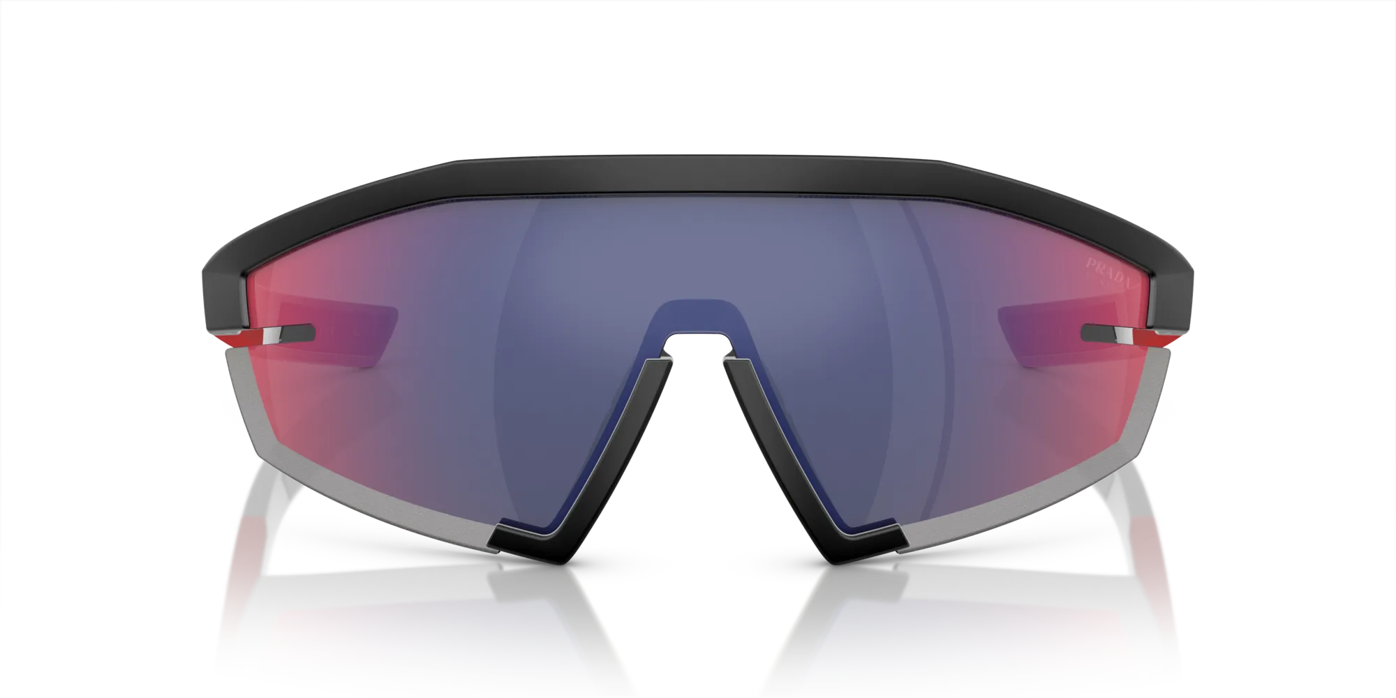 Prada Linea Rossa PS 03ZS 1BO10A Occhiali da sole Iniettato Nero Rosso Geometrica Normale - immagine 3