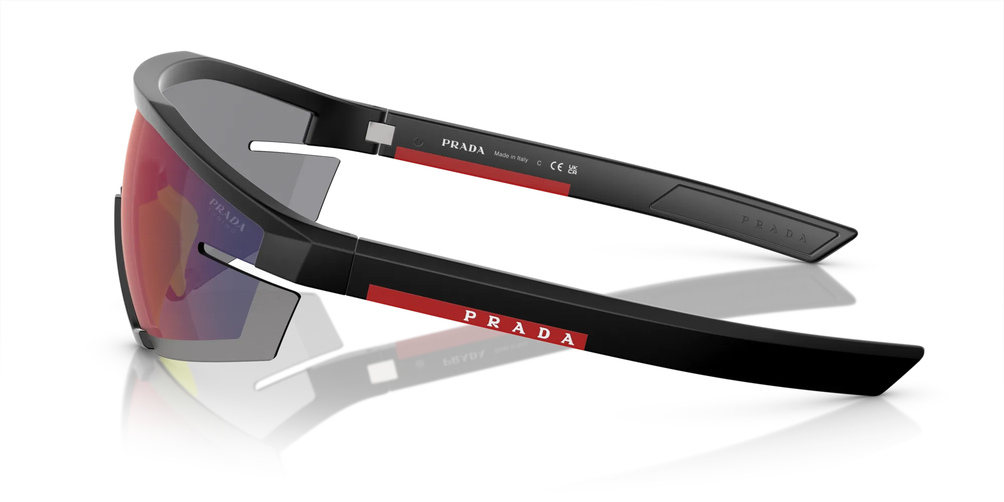 Prada Linea Rossa PS 03ZS 1BO10A Occhiali da sole Iniettato Nero Rosso Geometrica Normale - immagine 4