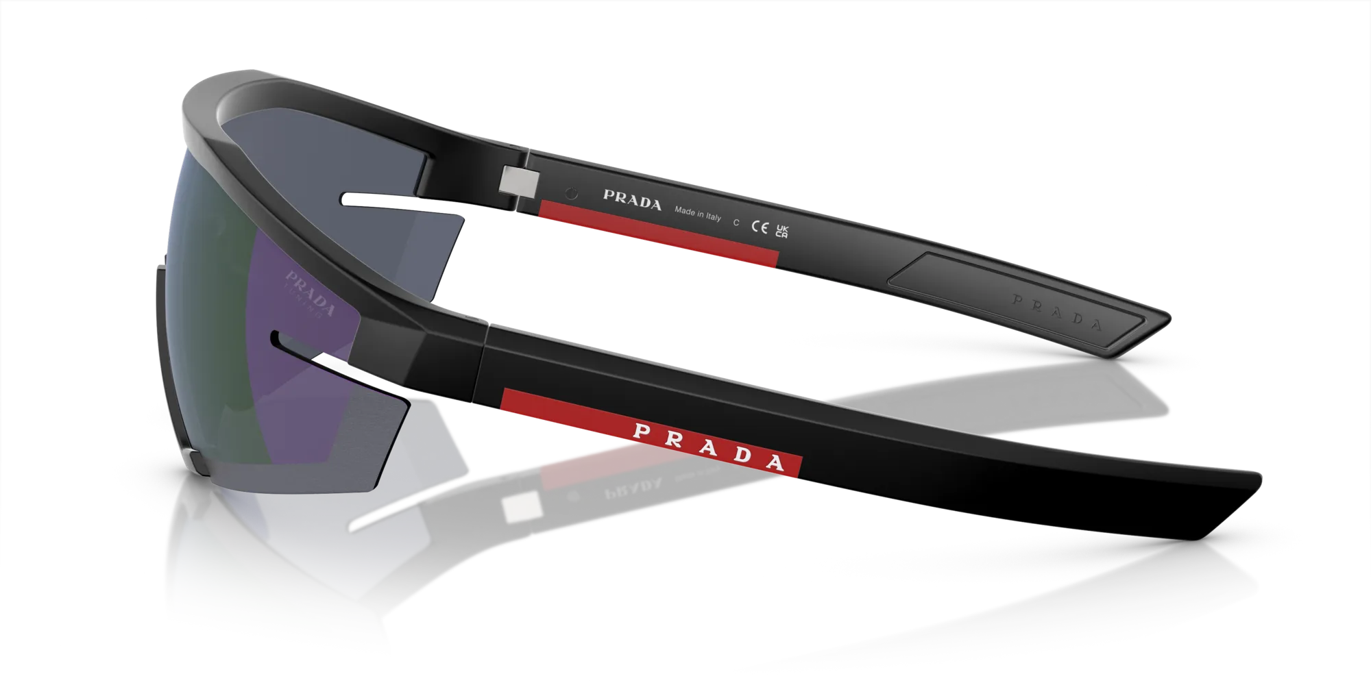 Prada Linea Rossa PS 03ZS 1BO05U Occhiali da sole Iniettato Nero Blu Geometrica Normale Specchiato - immagine 4