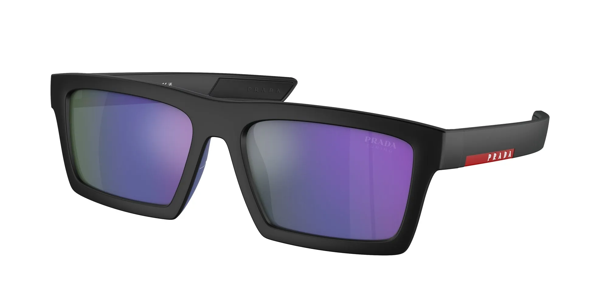 Prada Linea Rossa PS 02ZSU 1BO05U Occhiali da sole Iniettato Nero Blu Squadrata Normale Specchiato - immagine 1