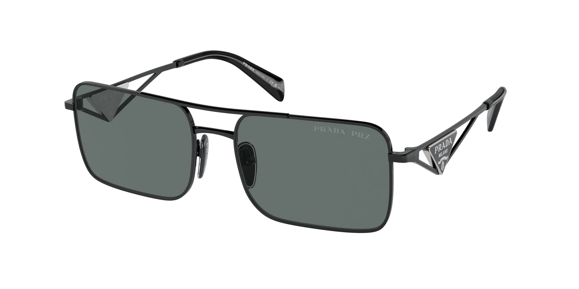 Prada PR A52S 1AB5Z1 Occhiali da sole Metallo Nero Grigio Squadrata Polarizzata - immagine 1