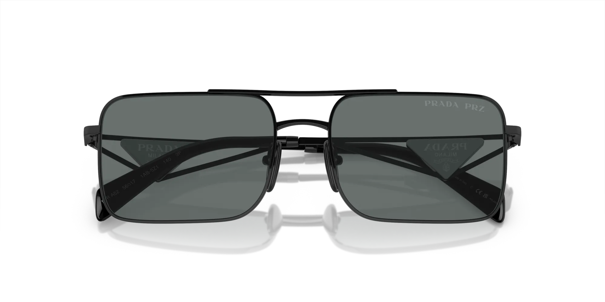 Prada PR A52S 1AB5Z1 Occhiali da sole Metallo Nero Grigio Squadrata Polarizzata - immagine 2