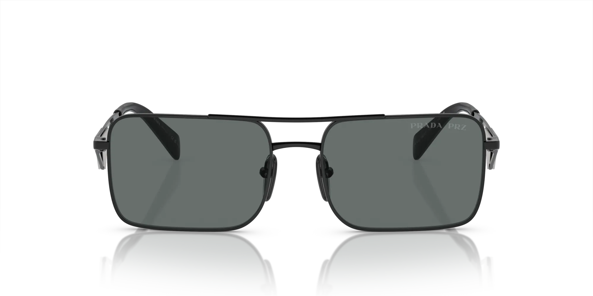 Prada PR A52S 1AB5Z1 Occhiali da sole Metallo Nero Grigio Squadrata Polarizzata - immagine 3