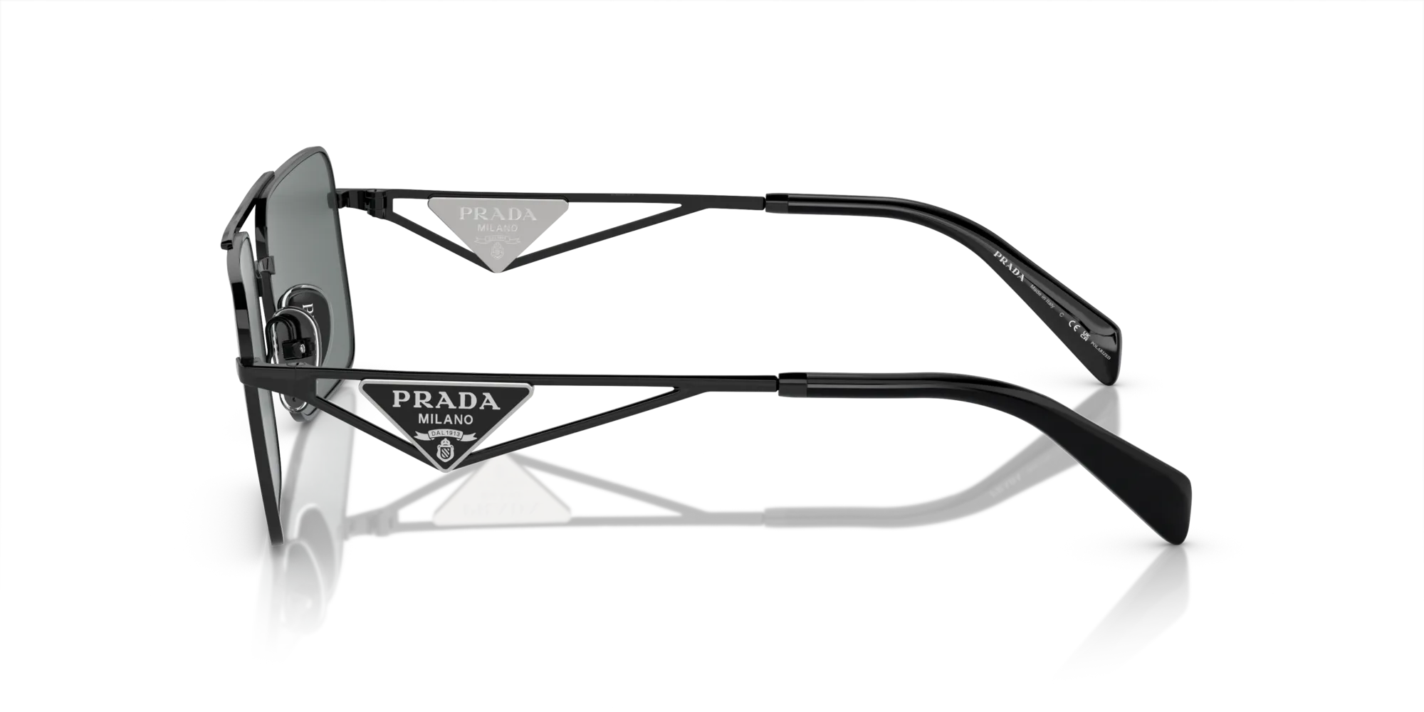 Prada PR A52S 1AB5Z1 Occhiali da sole Metallo Nero Grigio Squadrata Polarizzata - immagine 4