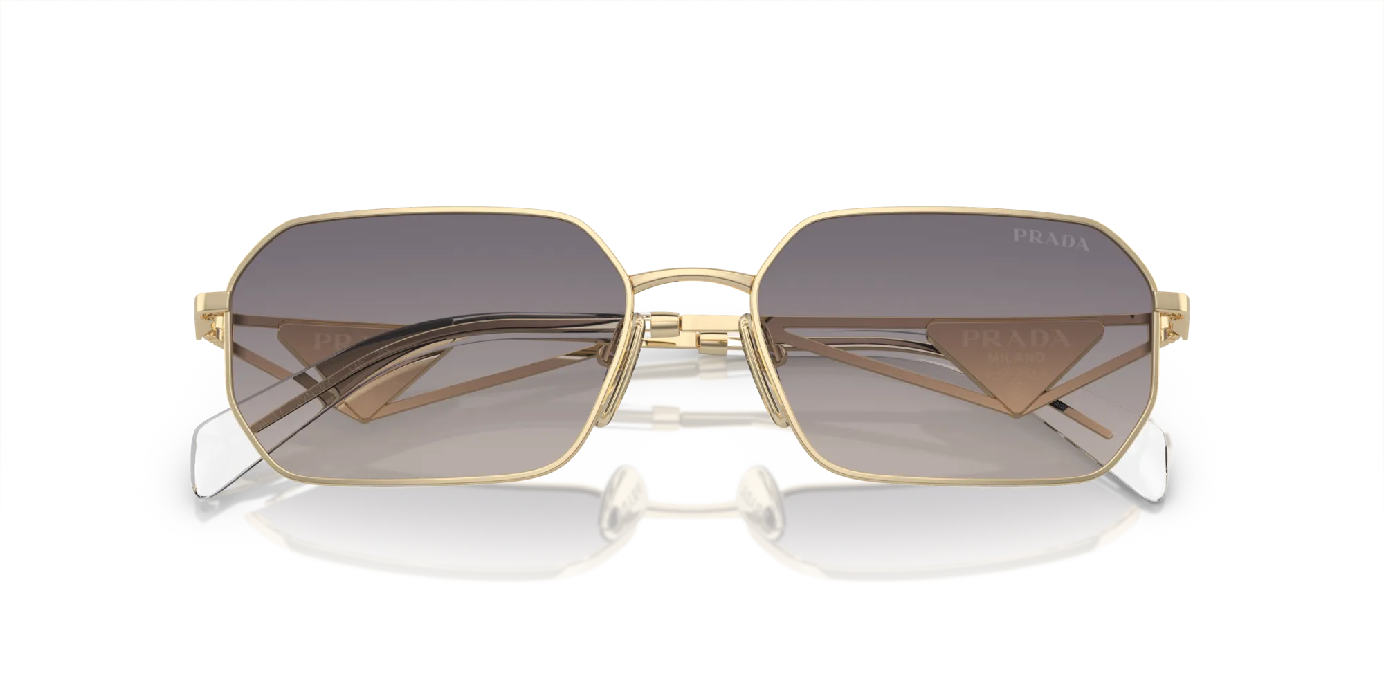Prada PR A51S ZVN30C Occhiali da sole Metallo Oro Blu Geometrica Normale Sfumato - immagine 2