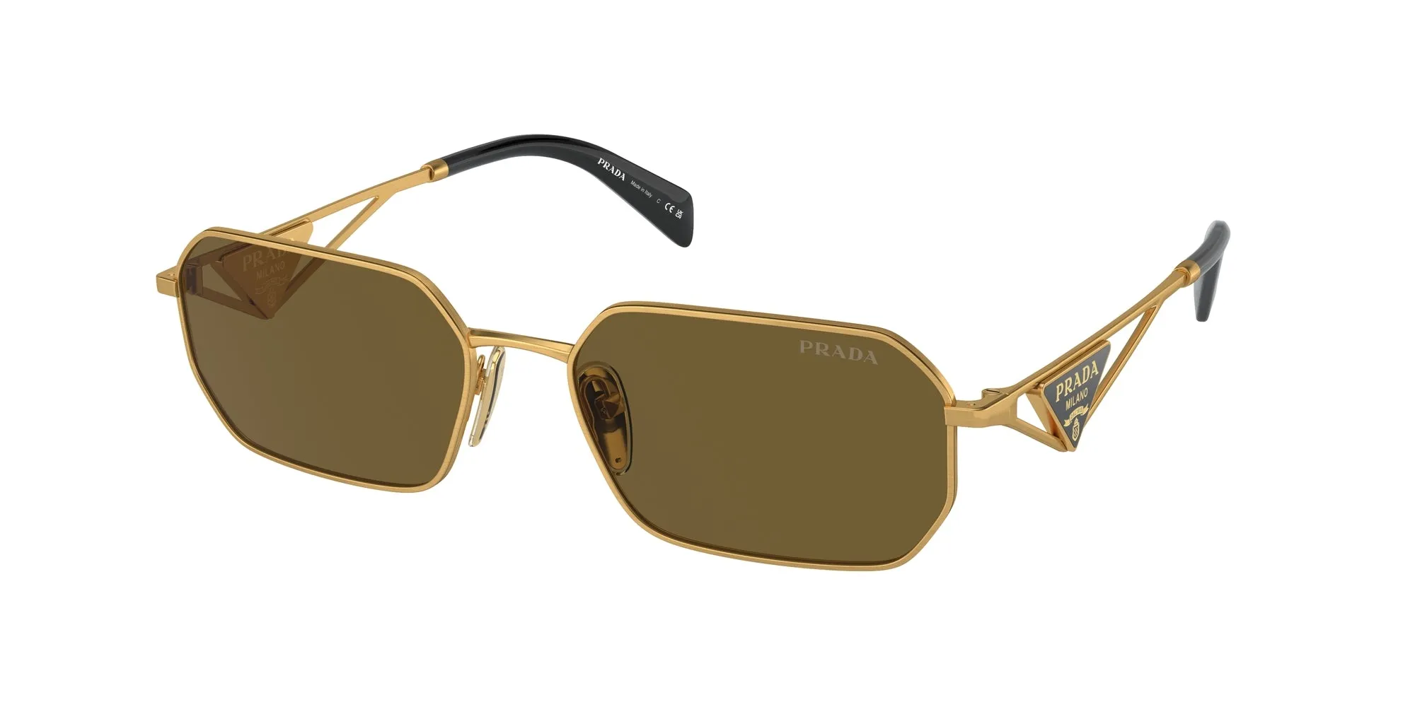 Prada PR A51S 15N01T Occhiali da sole Acciaio Oro Marrone Geometrica Normale - immagine 1