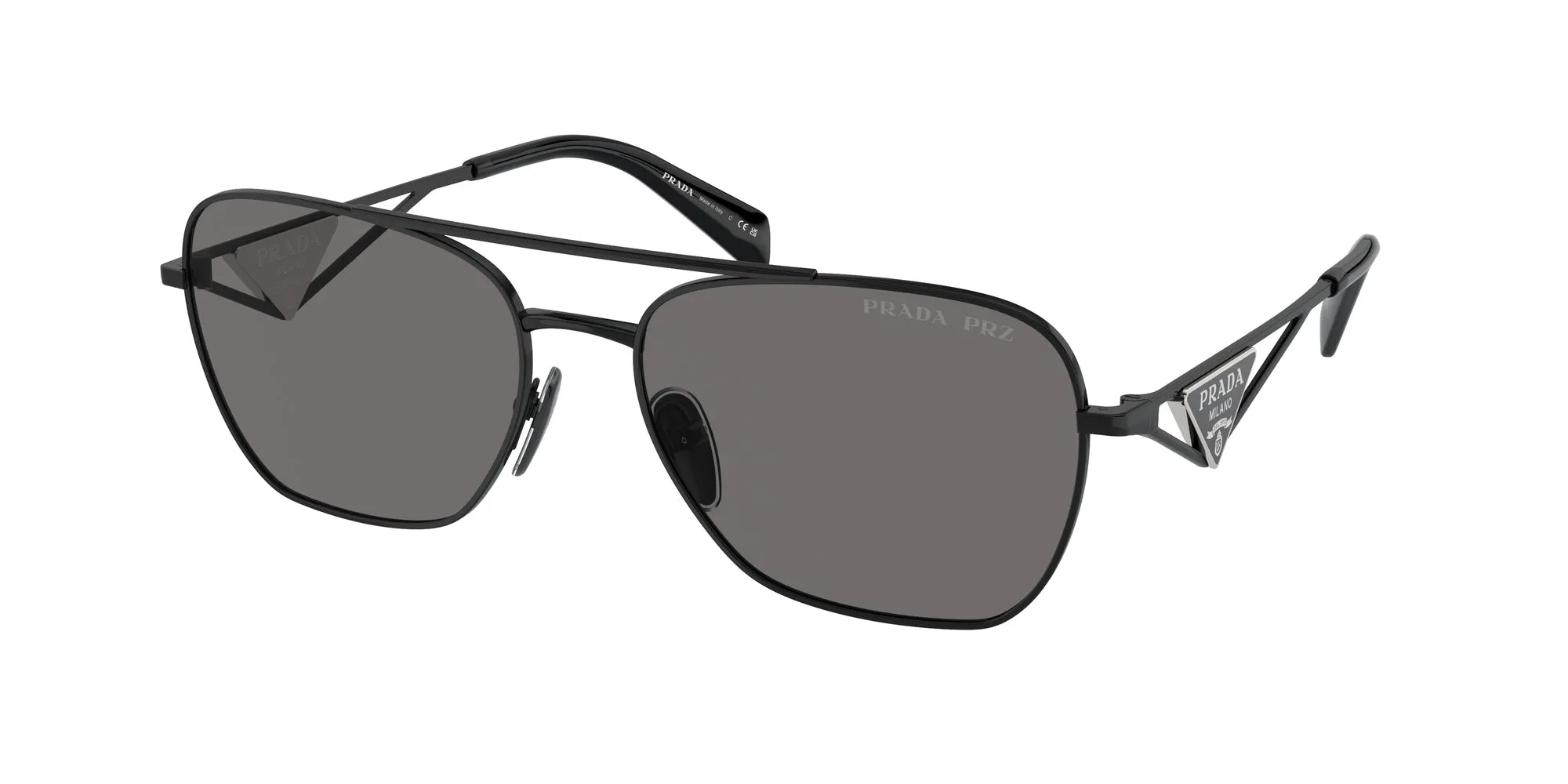 Prada PR A50S 1AB5Z1 Occhiali da sole Metallo Nero Grigio Pillow Polarizzata - immagine 1