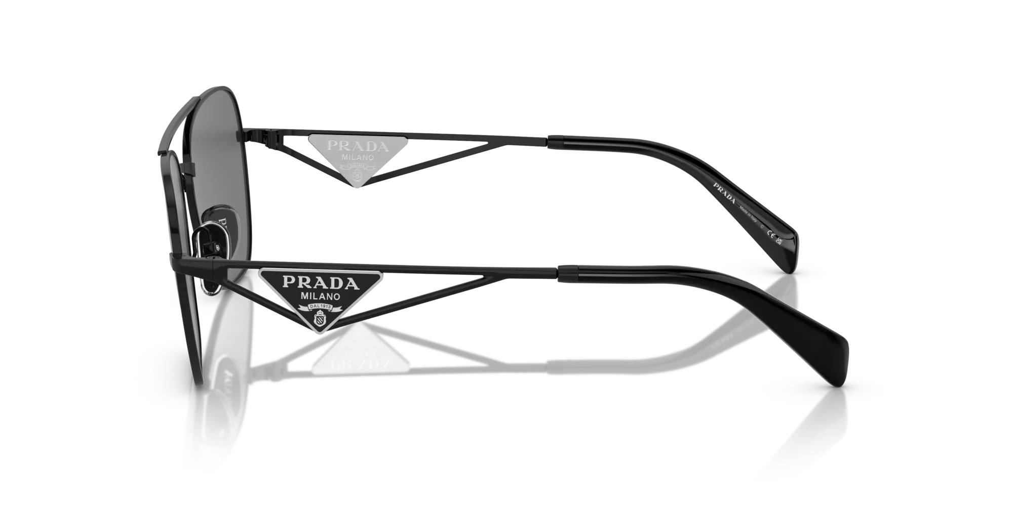 Prada PR A50S 1AB5Z1 Occhiali da sole Metallo Nero Grigio Pillow Polarizzata - immagine 4