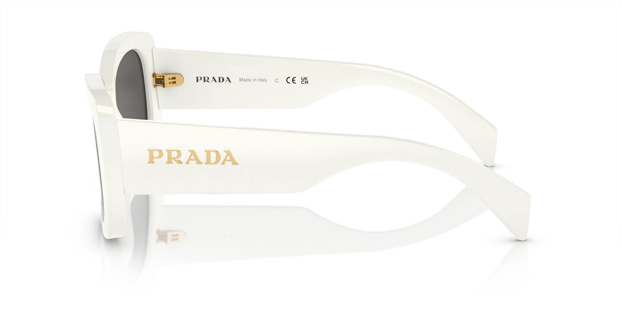 Prada PR A08S 1425S0 Occhiali da sole Acetato Bianco Grigio Rotonda Normale - immagine 4