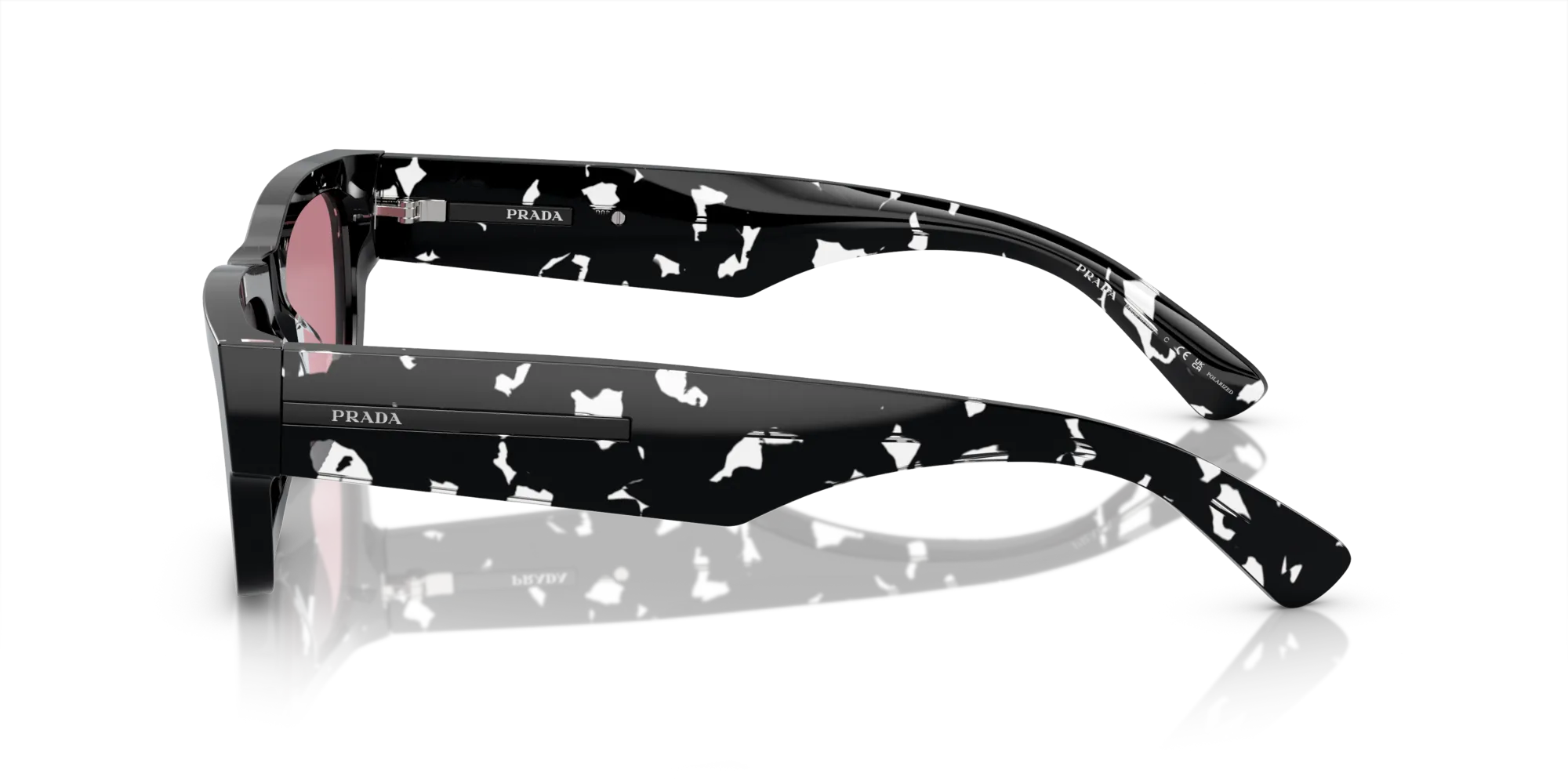 Prada PR A03S 15O70C Occhiali da sole Acetato Marrone Rosso Squadrata Polarizzata - immagine 4