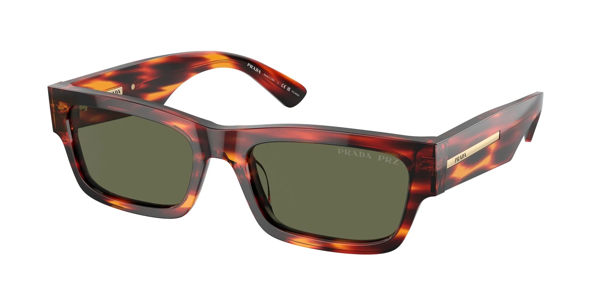 Prada PR A03S 13O03R Occhiali da sole Acetato Marrone Verde Squadrata Polarizzata - immagine 1