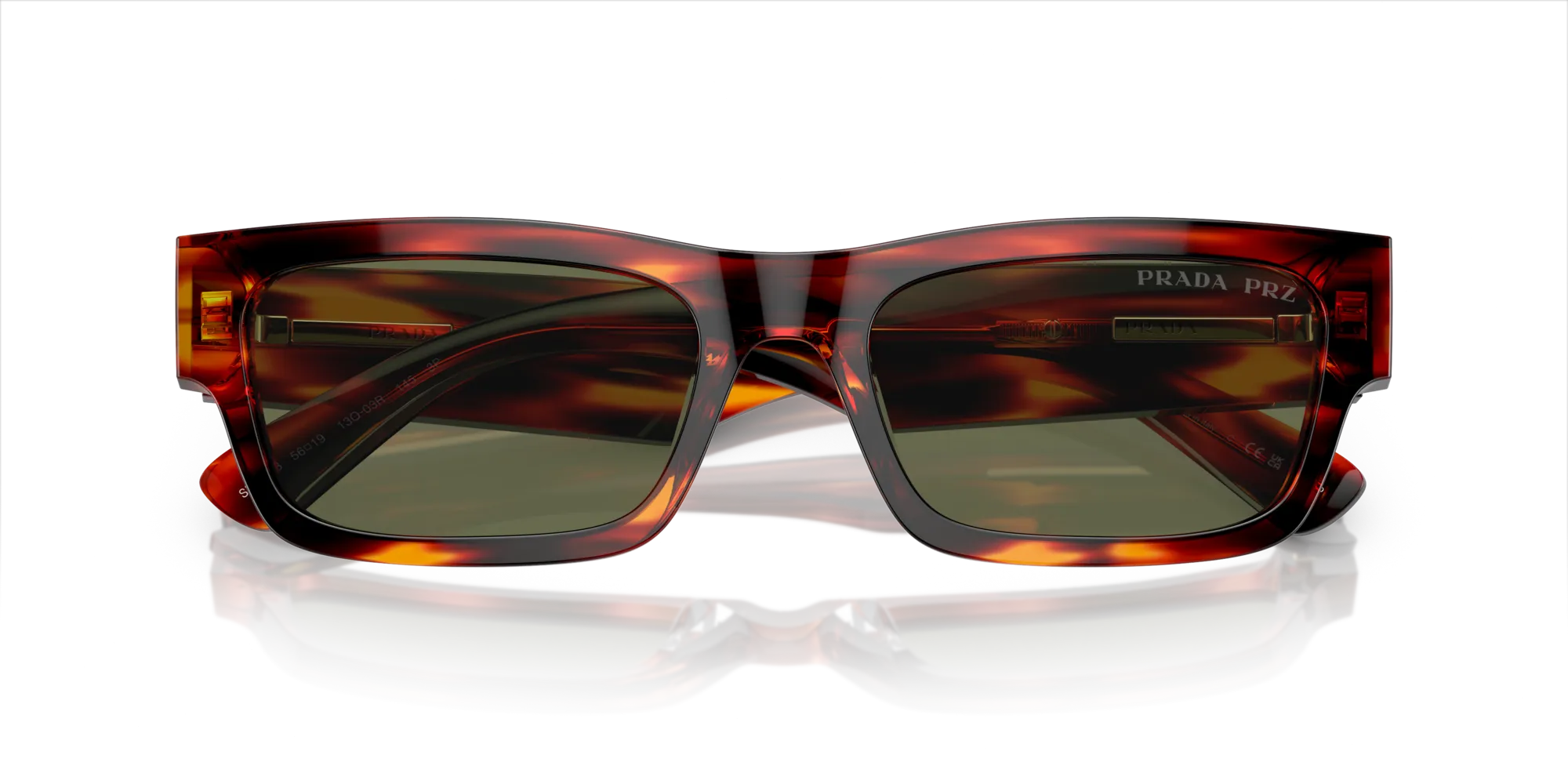 Prada PR A03S 13O03R Occhiali da sole Acetato Marrone Verde Squadrata Polarizzata - immagine 2