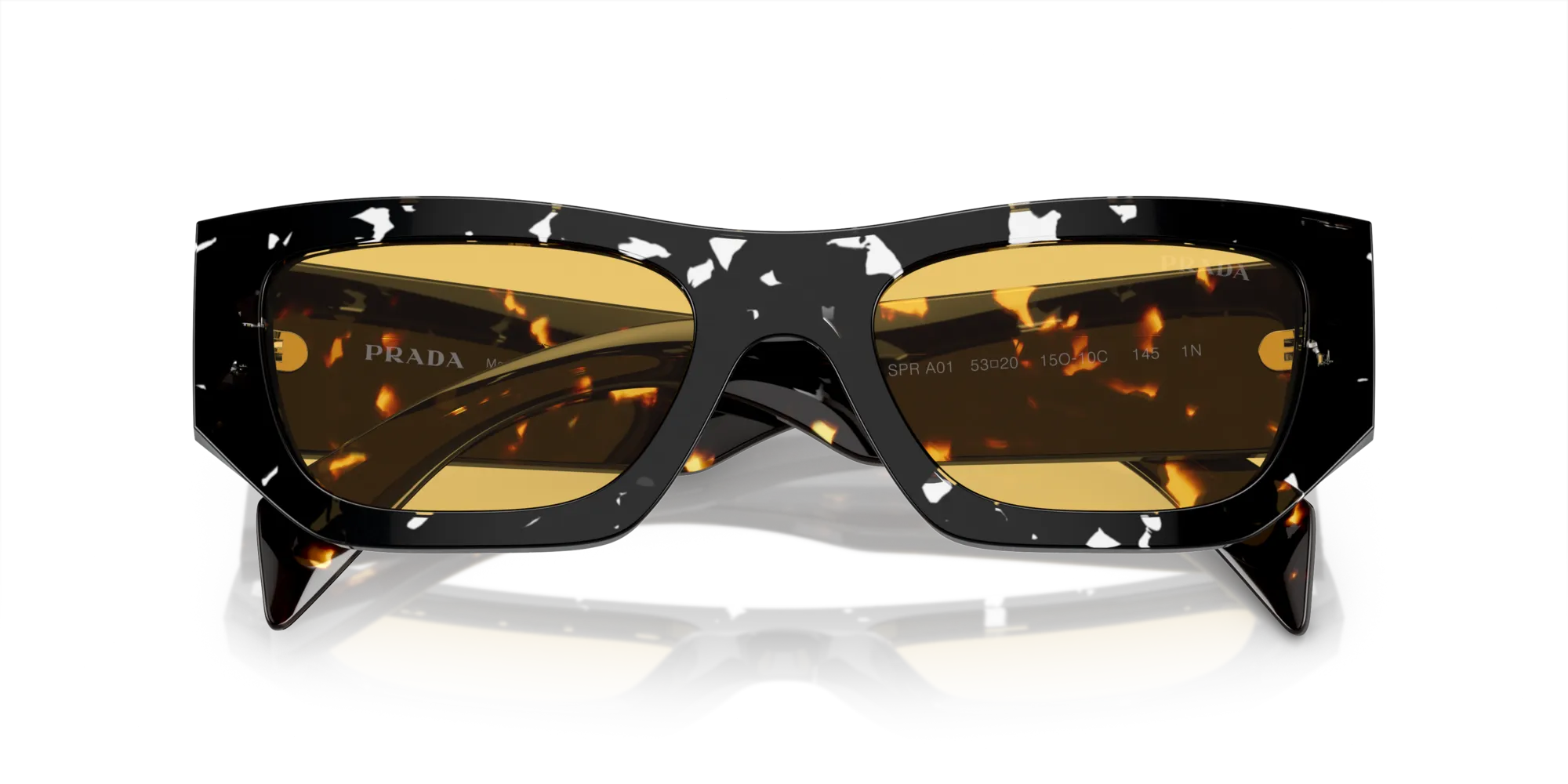 Prada PR A01S 15O10C Occhiali da sole Acetato Marrone Giallo Pillow Normale - immagine 2