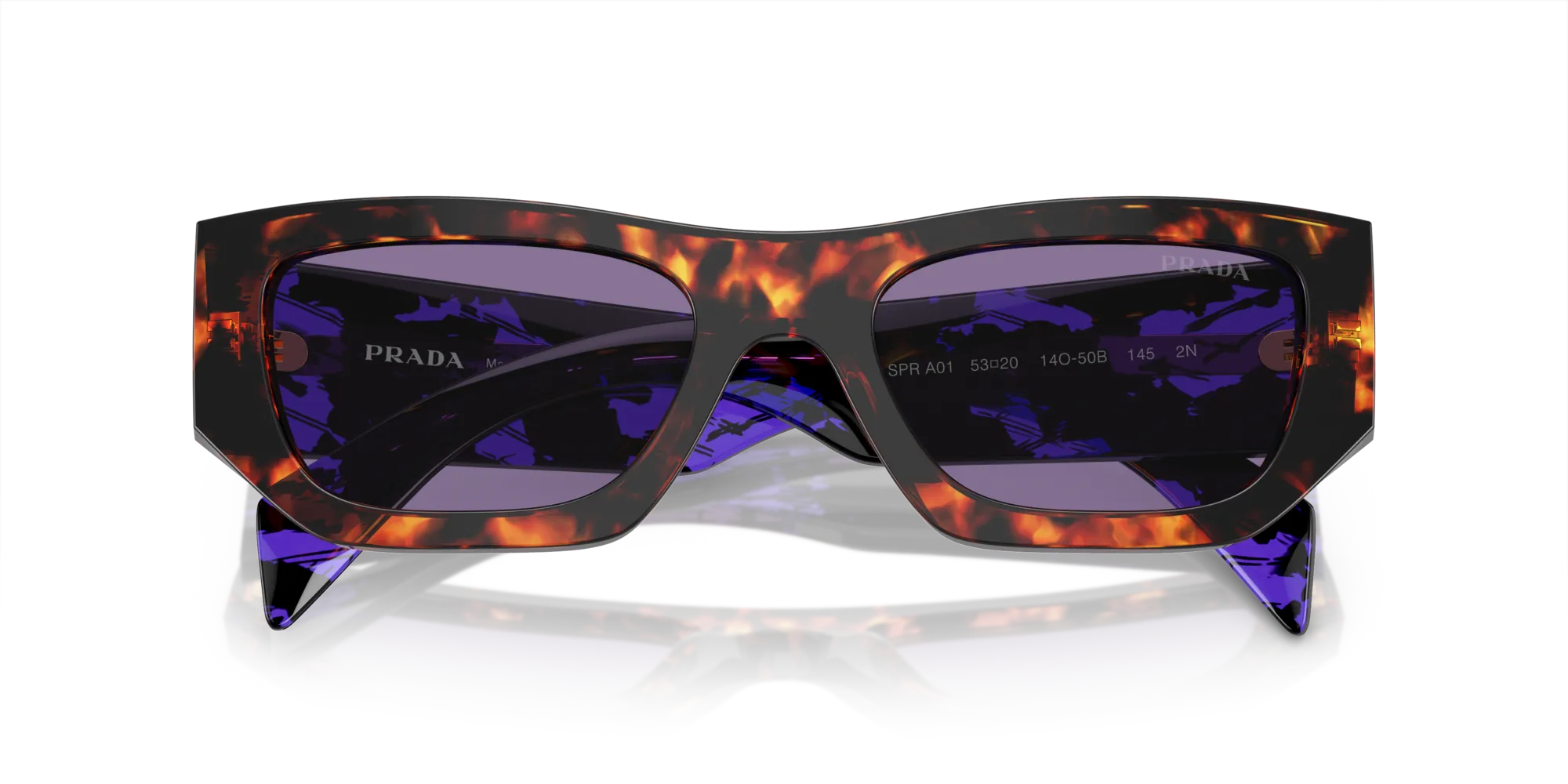 Prada PR A01S 14O50B Occhiali da sole Acetato Tartaruga Viola Pillow Normale Specchiato - immagine 2